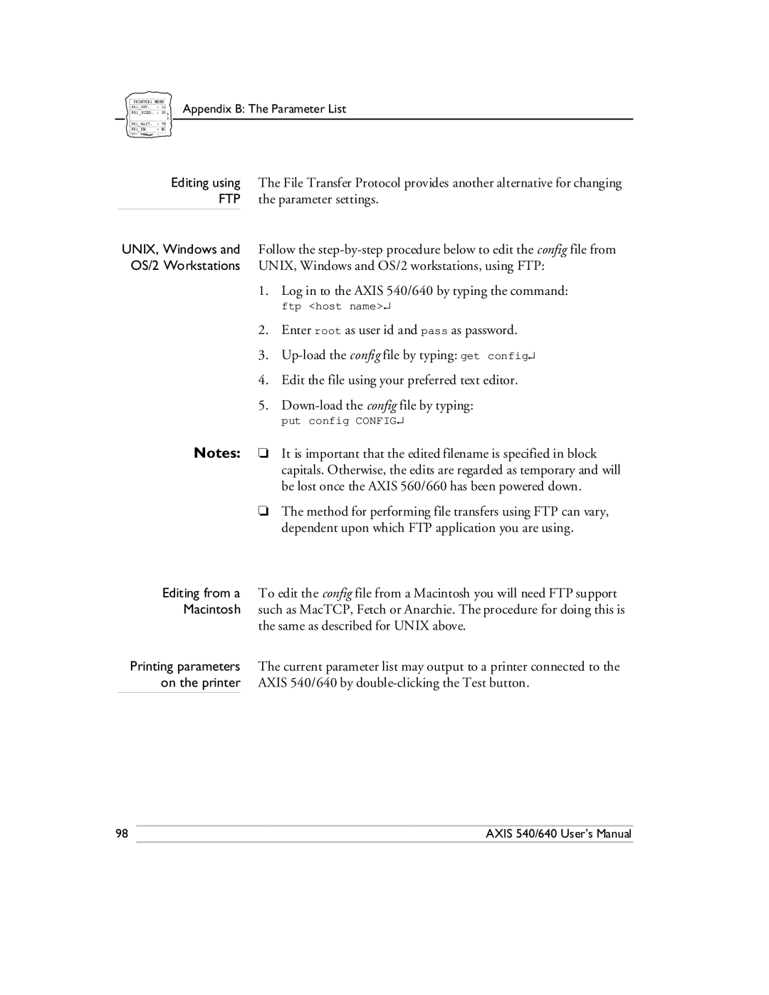 Axis Communications 540/640 manual Put config Config 