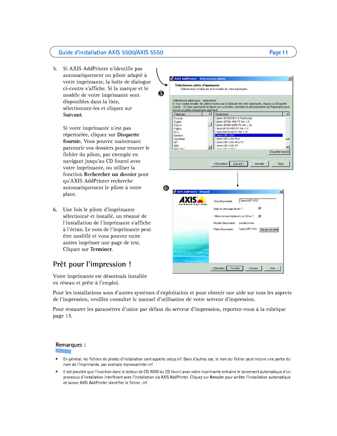 Axis Communications 5550, 5500 manual Prêt pour l’impression 