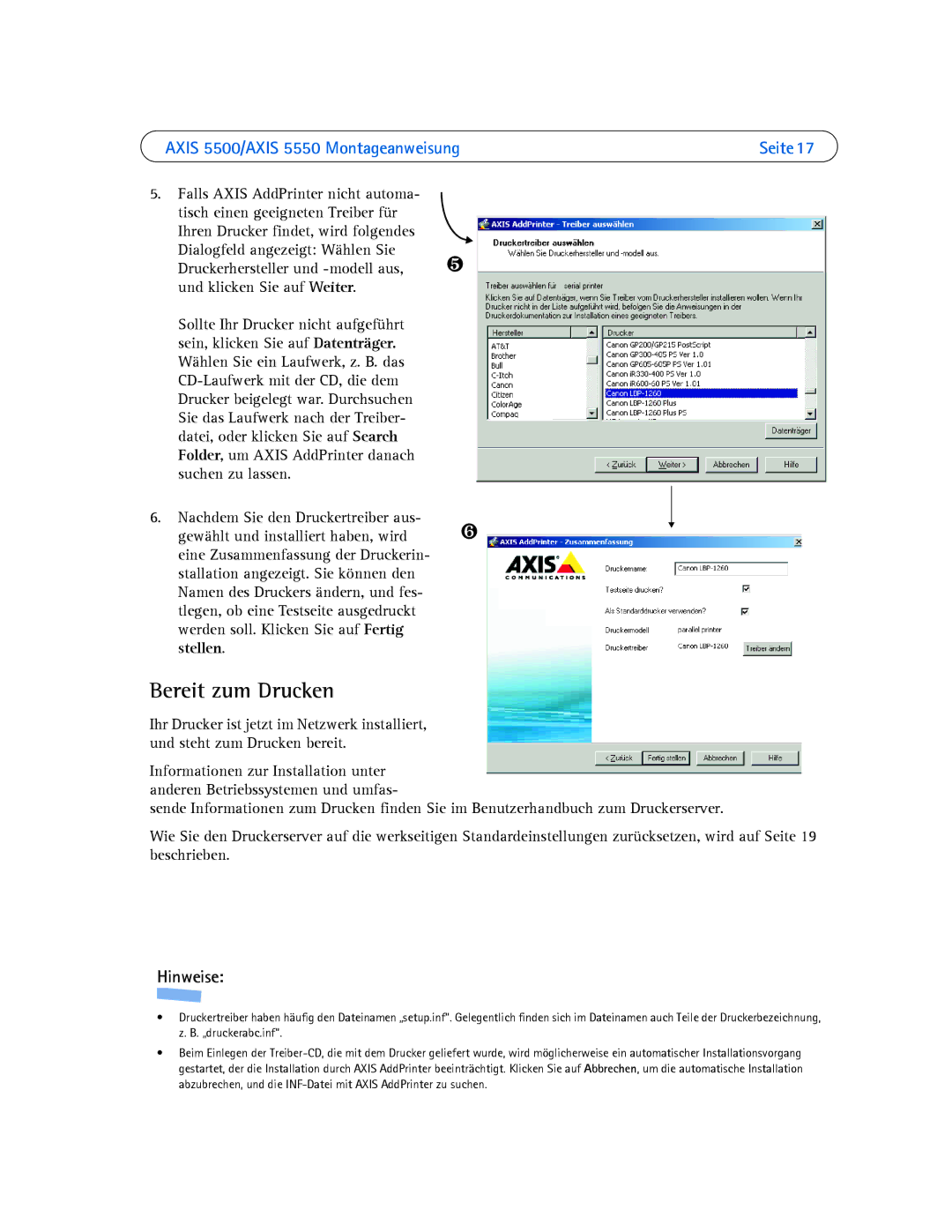 Axis Communications 5550, 5500 manual Bereit zum Drucken 