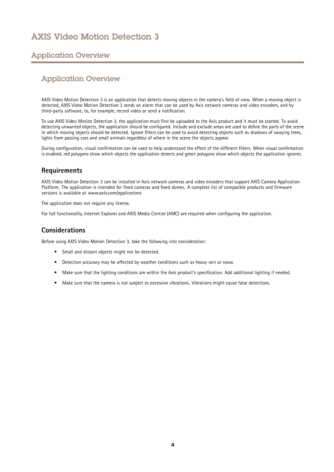 Axis Communications 61339 user manual Application Overview, Requirements, Considerations 
