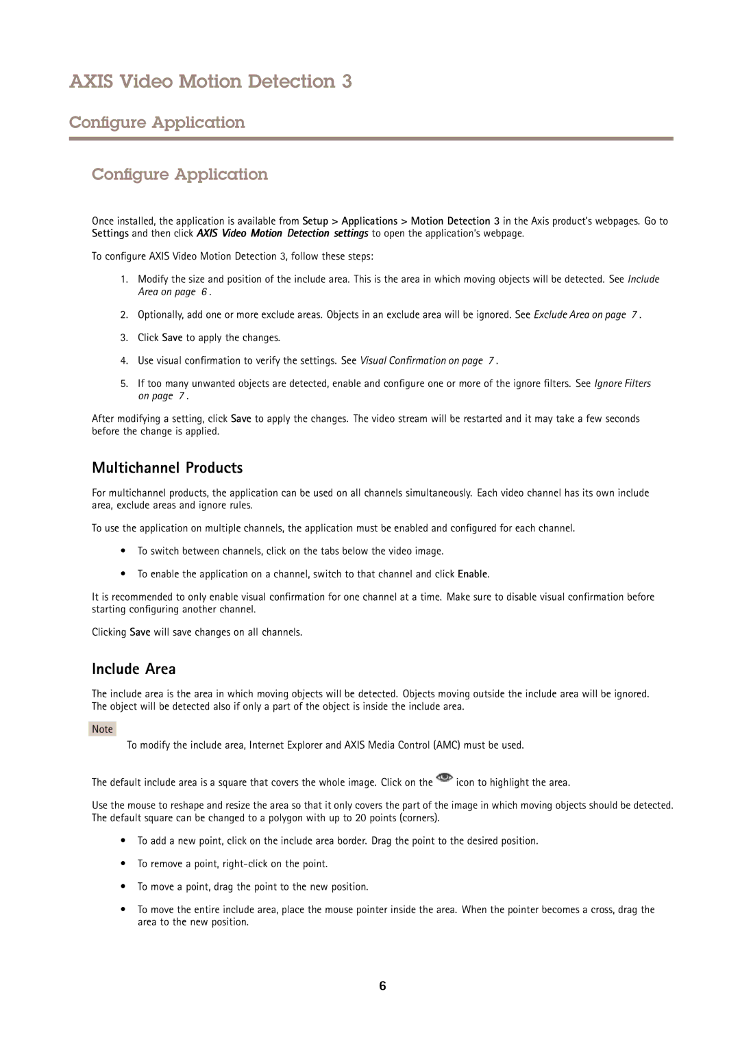 Axis Communications 61339 user manual Configure Application, Multichannel Products, Include Area 