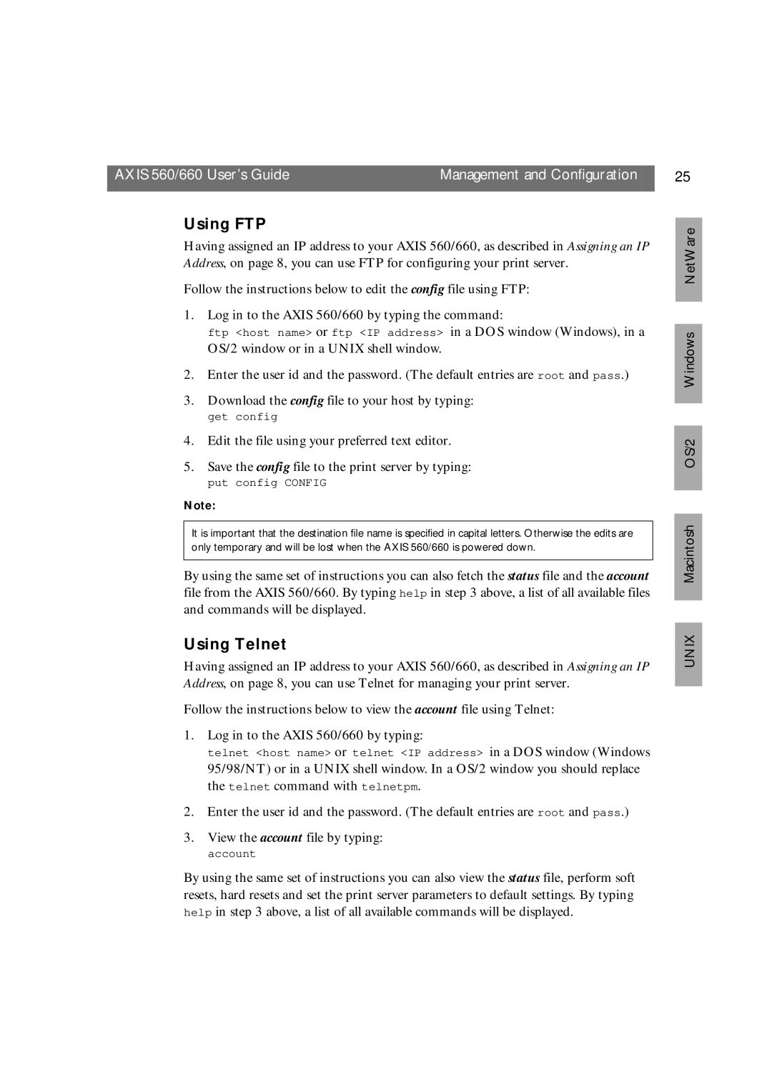 Axis Communications 660 manual Using FTP, Using Telnet 