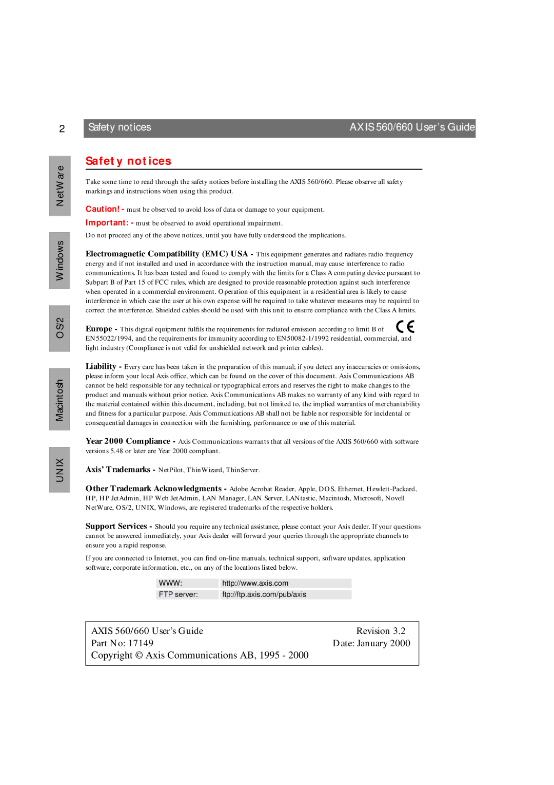 Axis Communications 660 manual Safety notices 