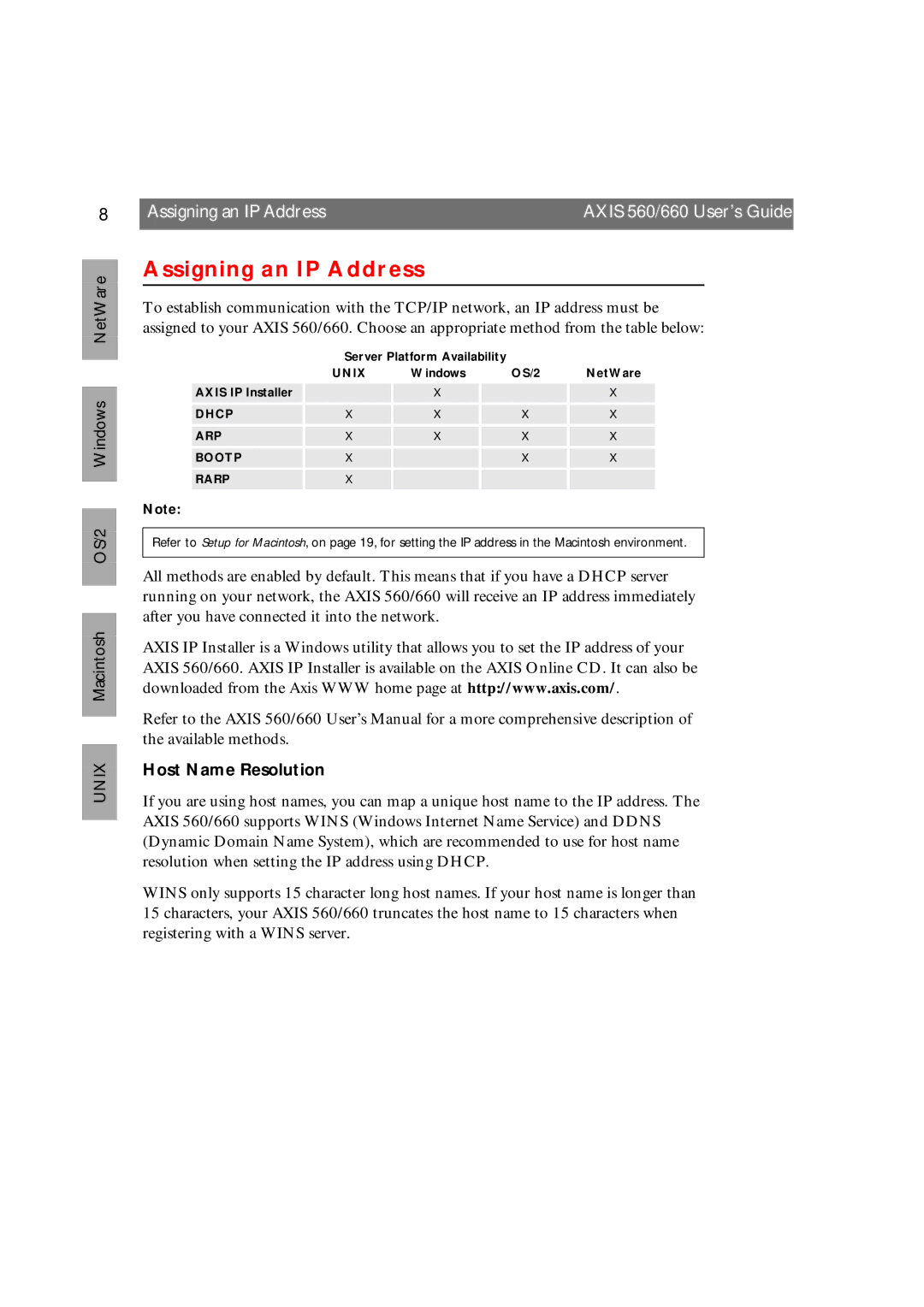 Axis Communications 660 manual Assigning an IP Address, Host Name Resolution 