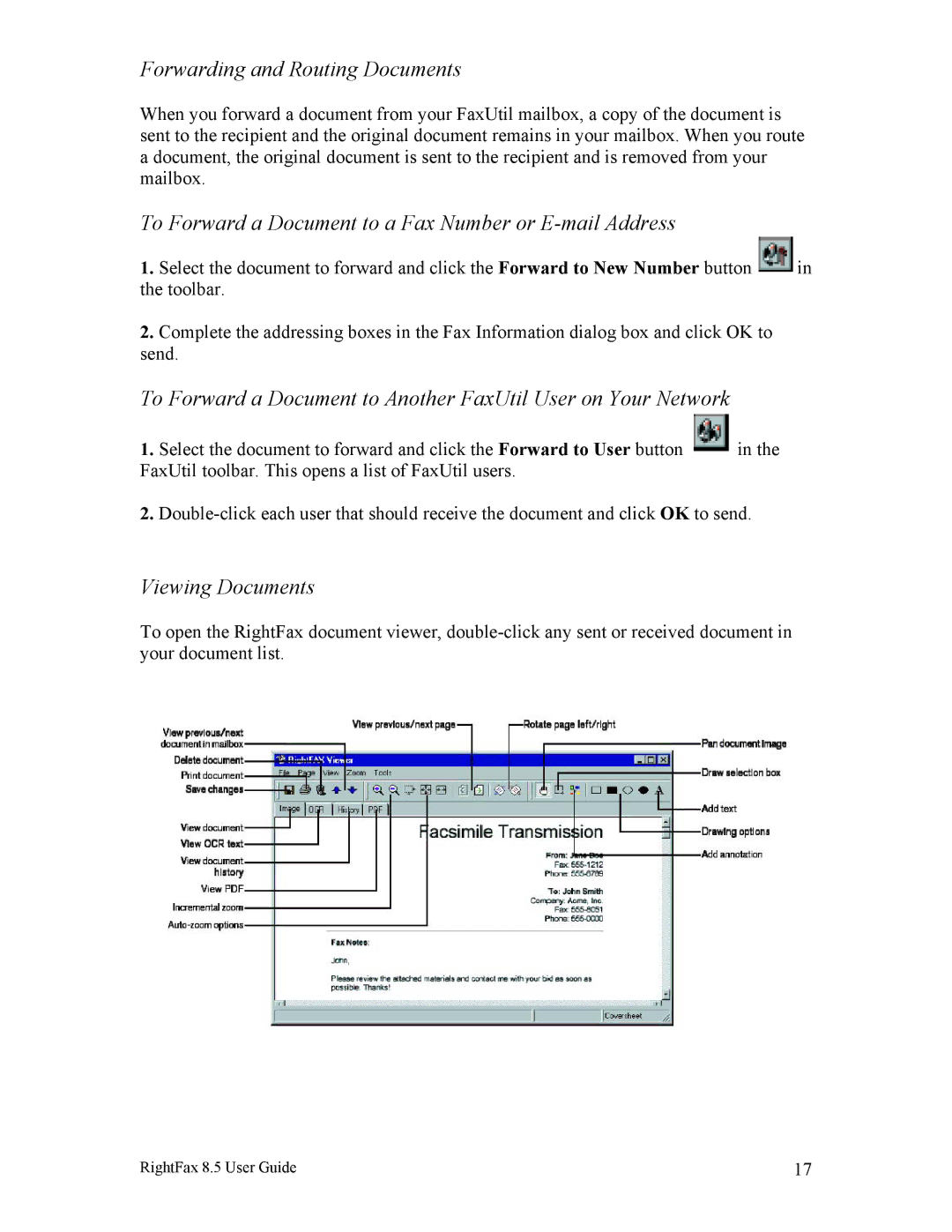 Axis Communications 8.5 manual Forwarding and Routing Documents, To Forward a Document to a Fax Number or E-mail Address 