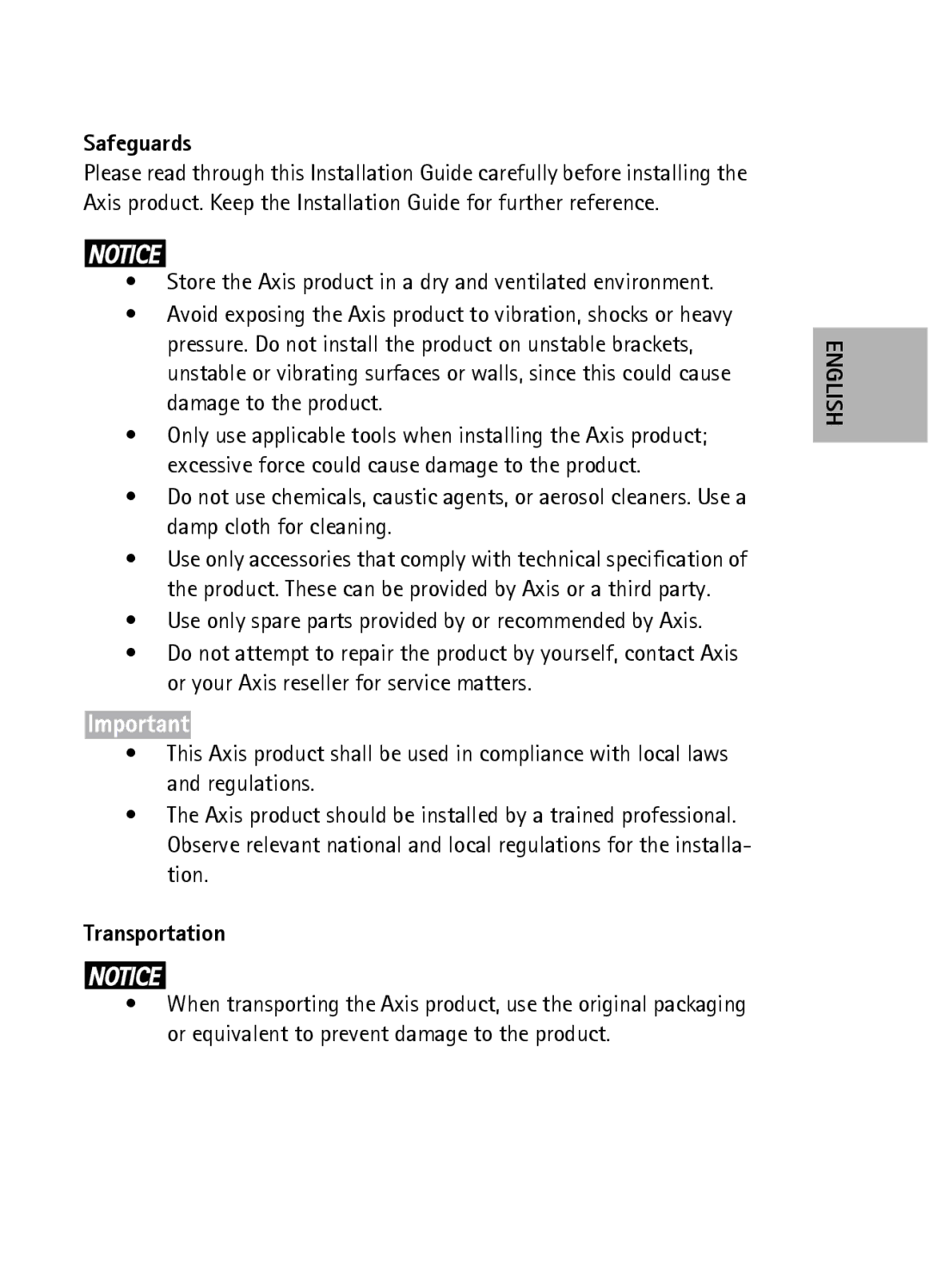 Axis Communications B 230 V AC, A 120 V AC manual English 