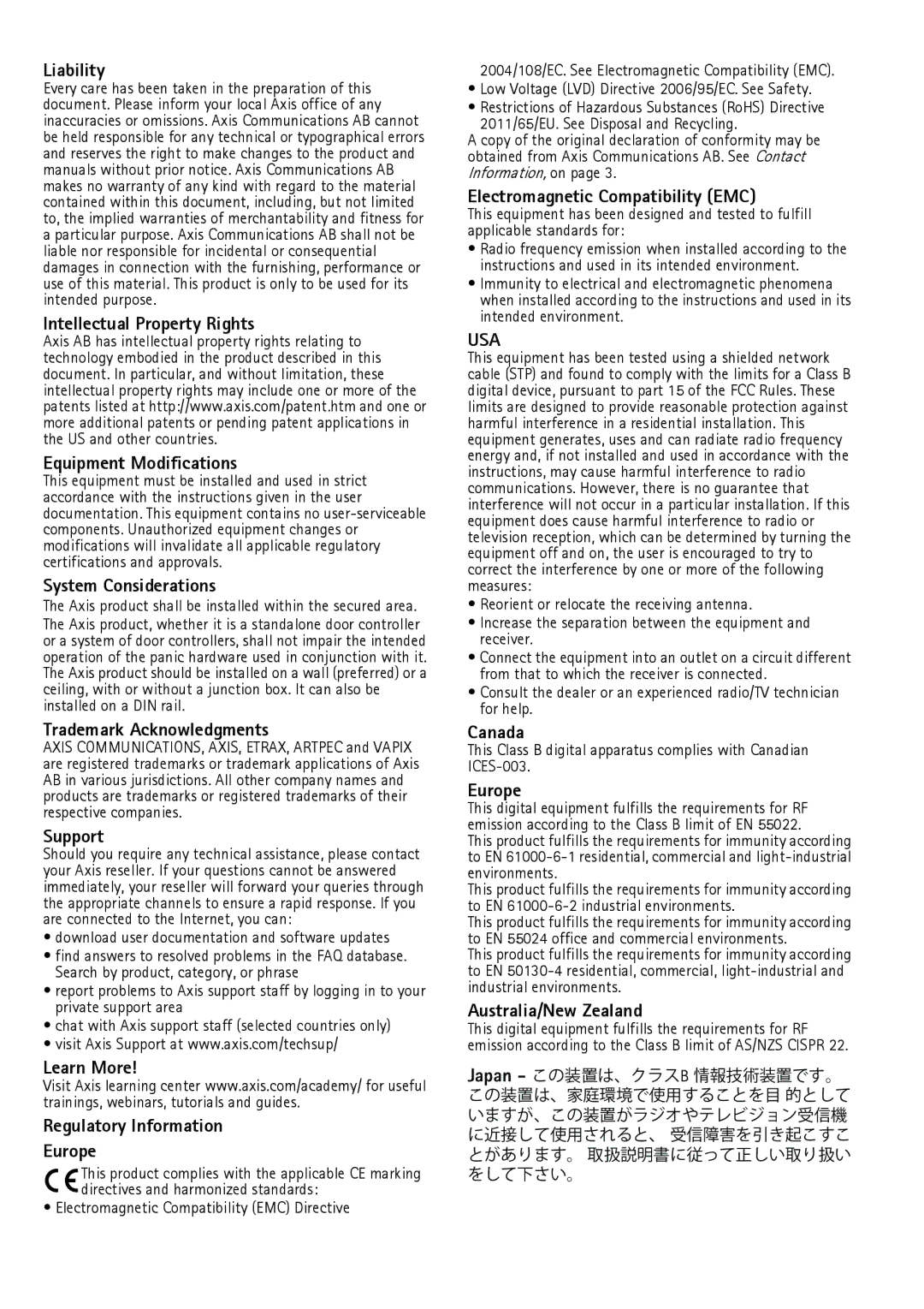 Axis Communications A1001 manual Usa 