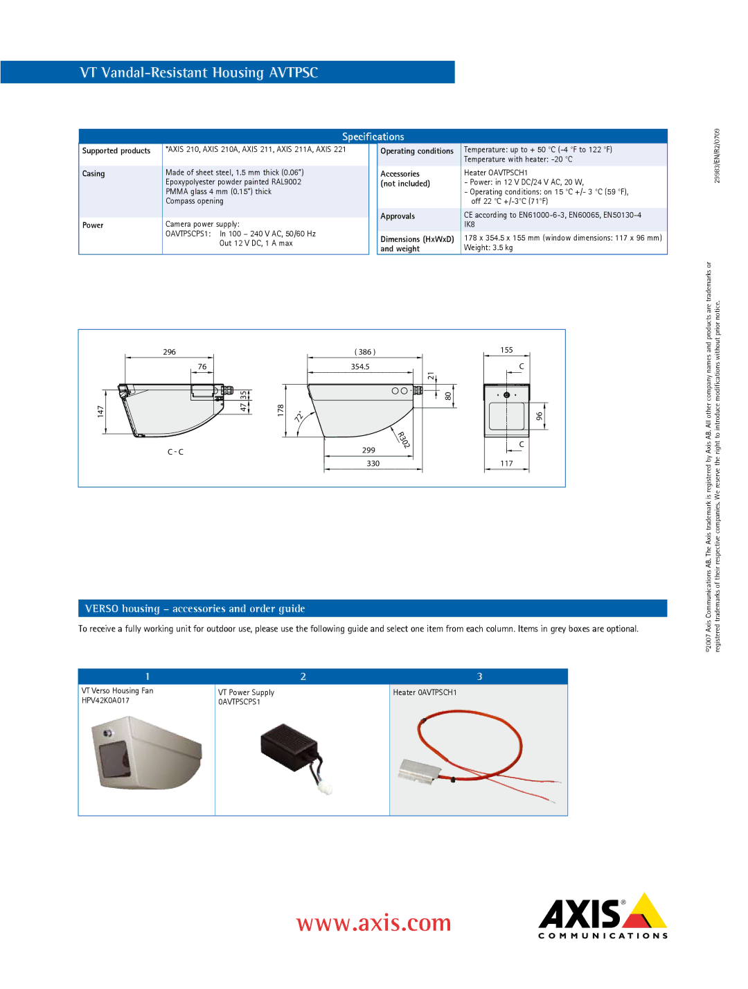 Axis Communications AVTPSC manual Supported products Casing Power, Operating conditions, Approvals,  C 