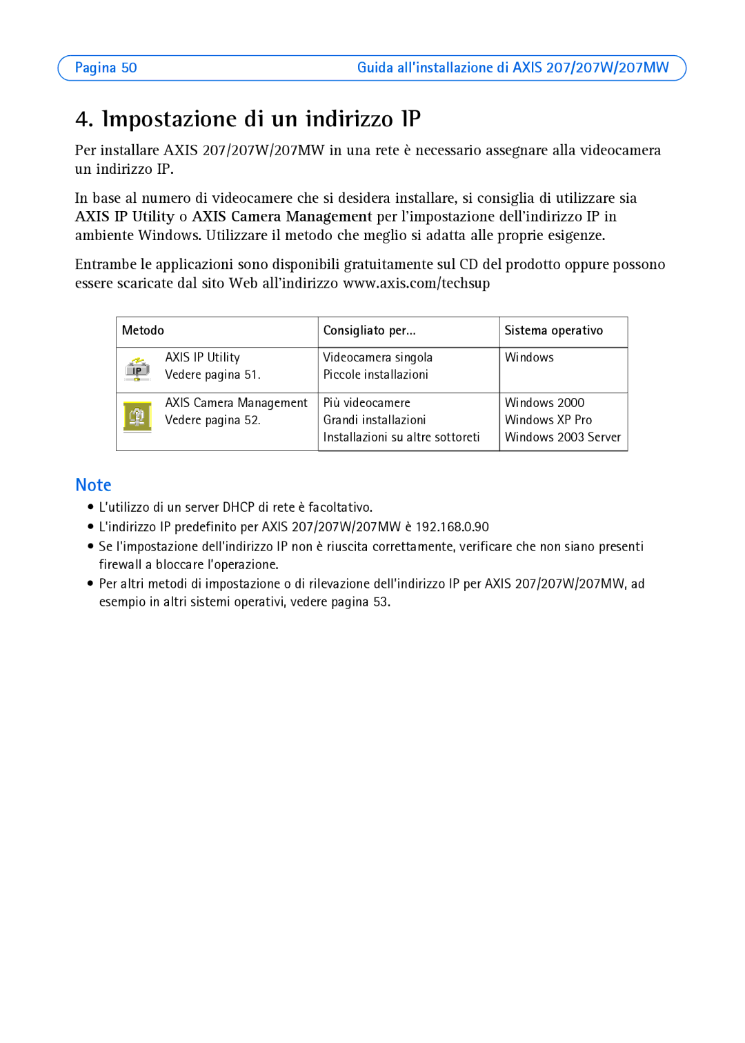 Axis Communications AXIS 207W, AXIS 207MW manual Impostazione di un indirizzo IP, Metodo Consigliato per… 