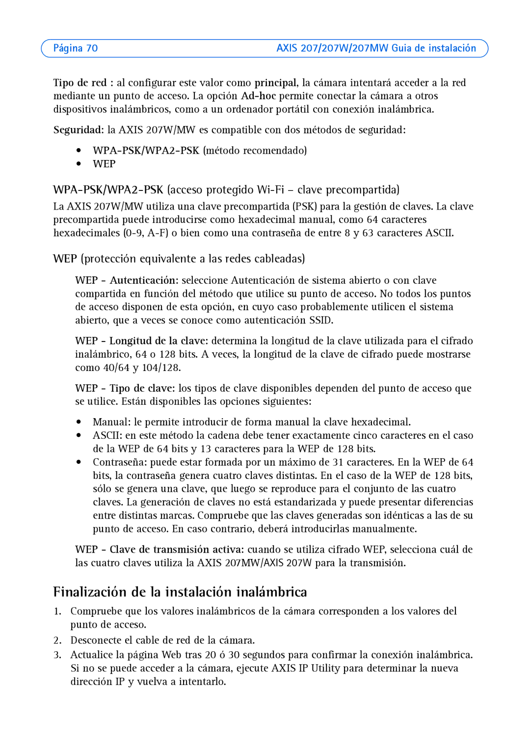 Axis Communications AXIS 207MW, AXIS 207W manual Finalización de la instalación inalámbrica 