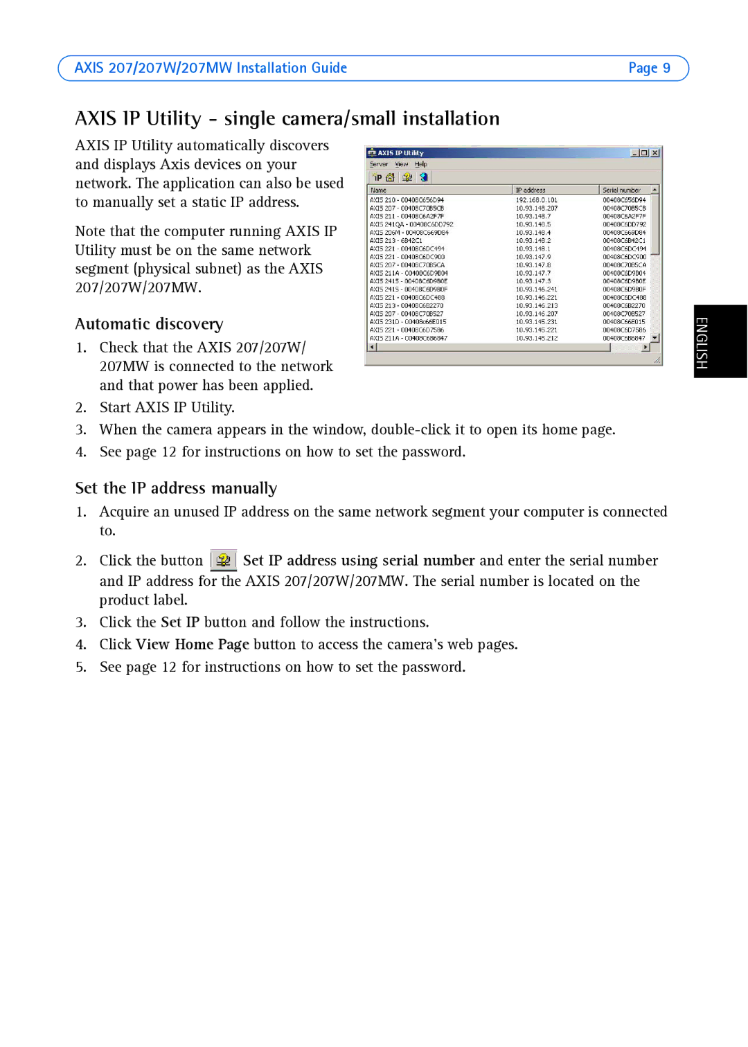 Axis Communications AXIS 207MW, AXIS 207W manual Axis IP Utility single camera/small installation, Automatic discovery 