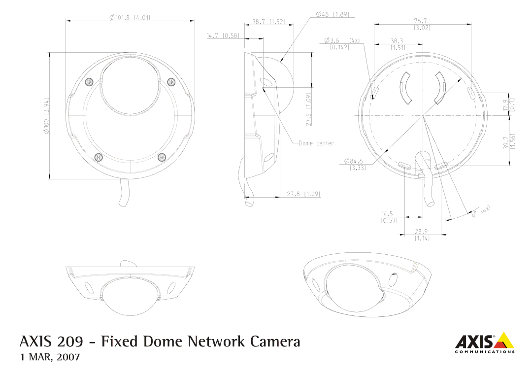 Axis Communications AXIS 209 manual Axis 209 Fixed Dome Network Camera 