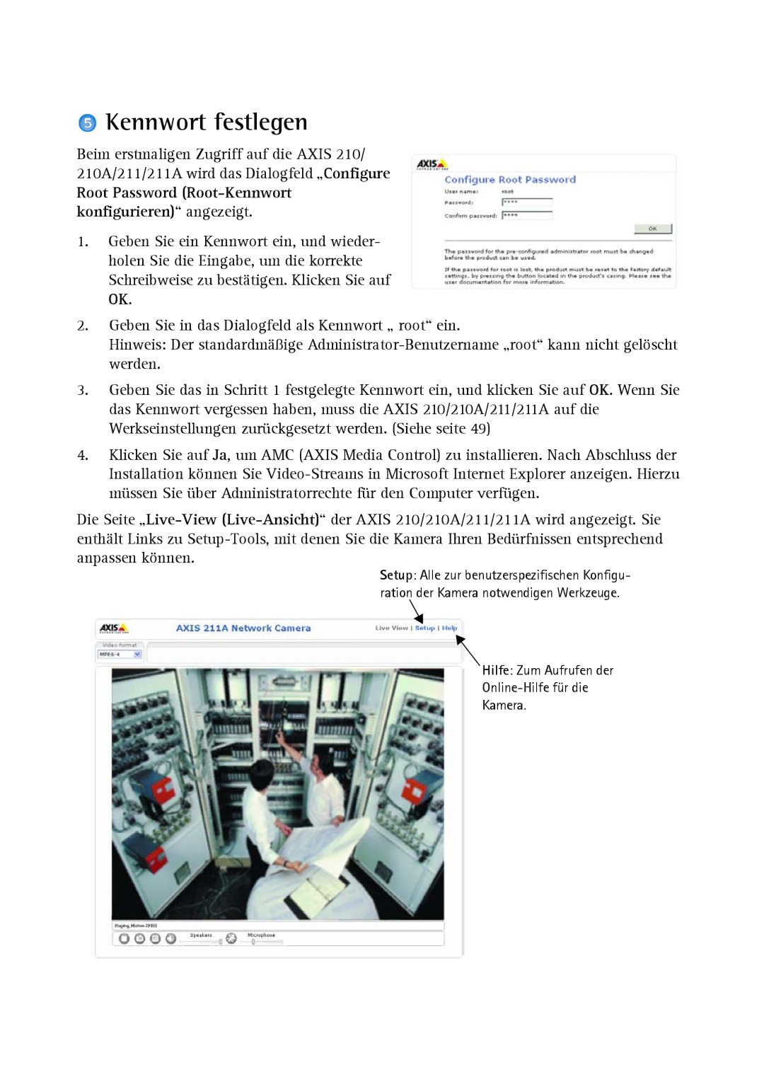 Axis Communications Axis 210A, Axis 211 manual Kennwort festlegen 