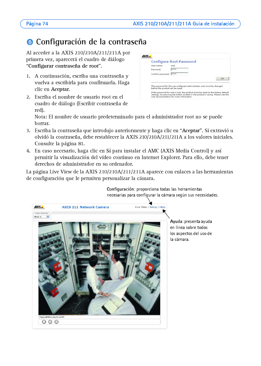 Axis Communications Axis 211, Axis 210A manual Configuración de la contraseña 