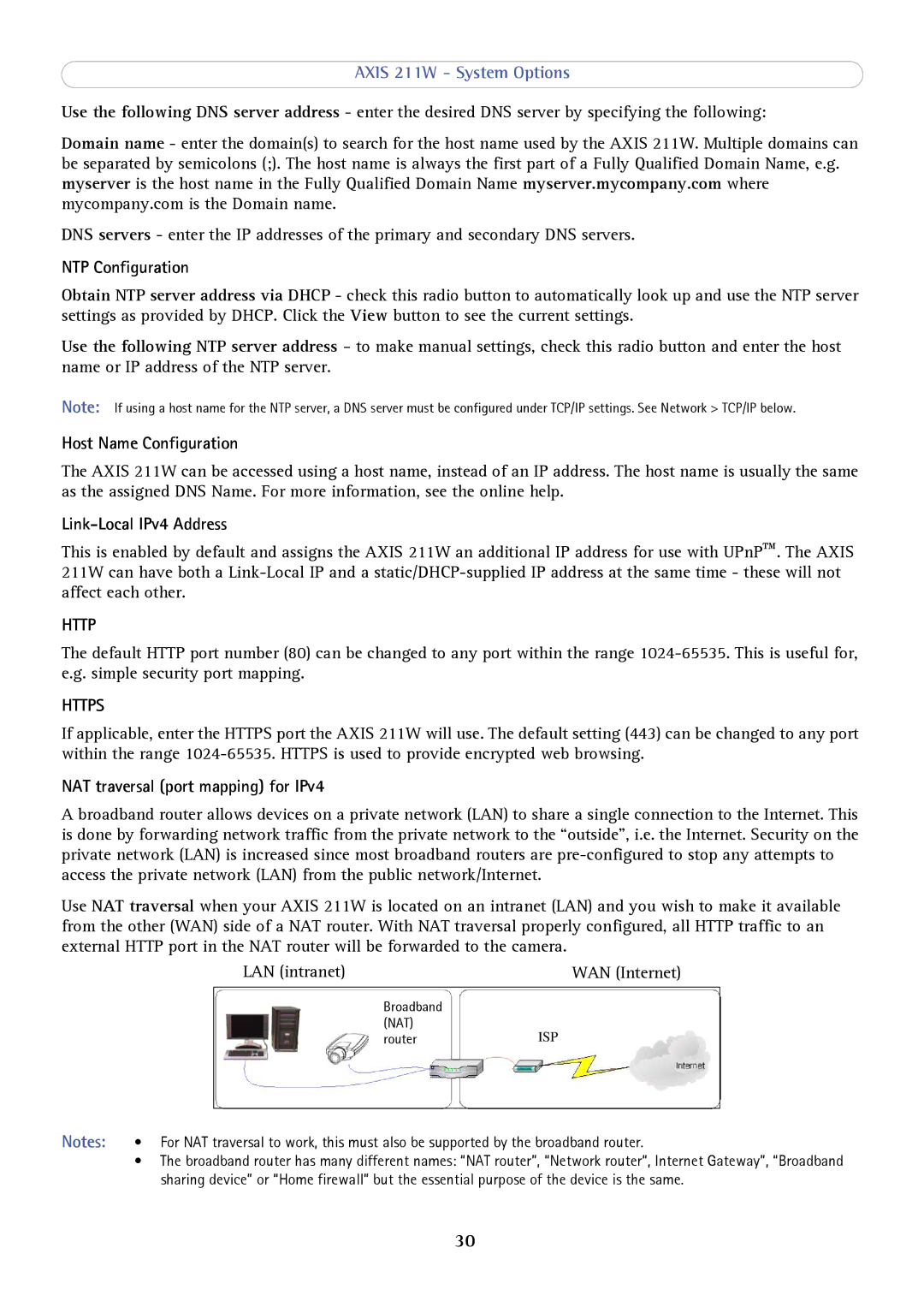 Axis Communications AXIS 211W user manual NTP Configuration, Host Name Configuration, Link-Local IPv4 Address 