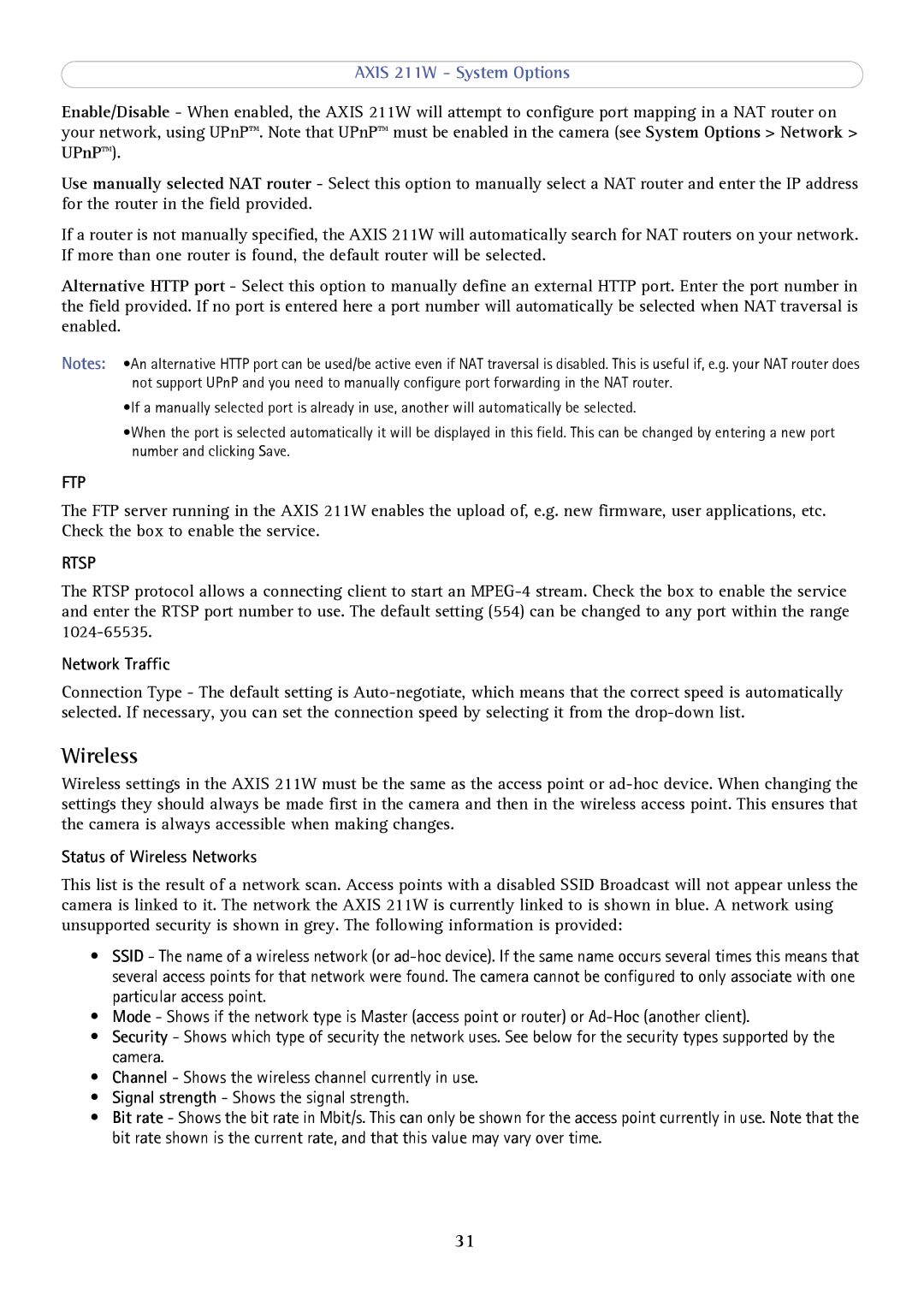 Axis Communications AXIS 211W user manual Network Traffic, Status of Wireless Networks 