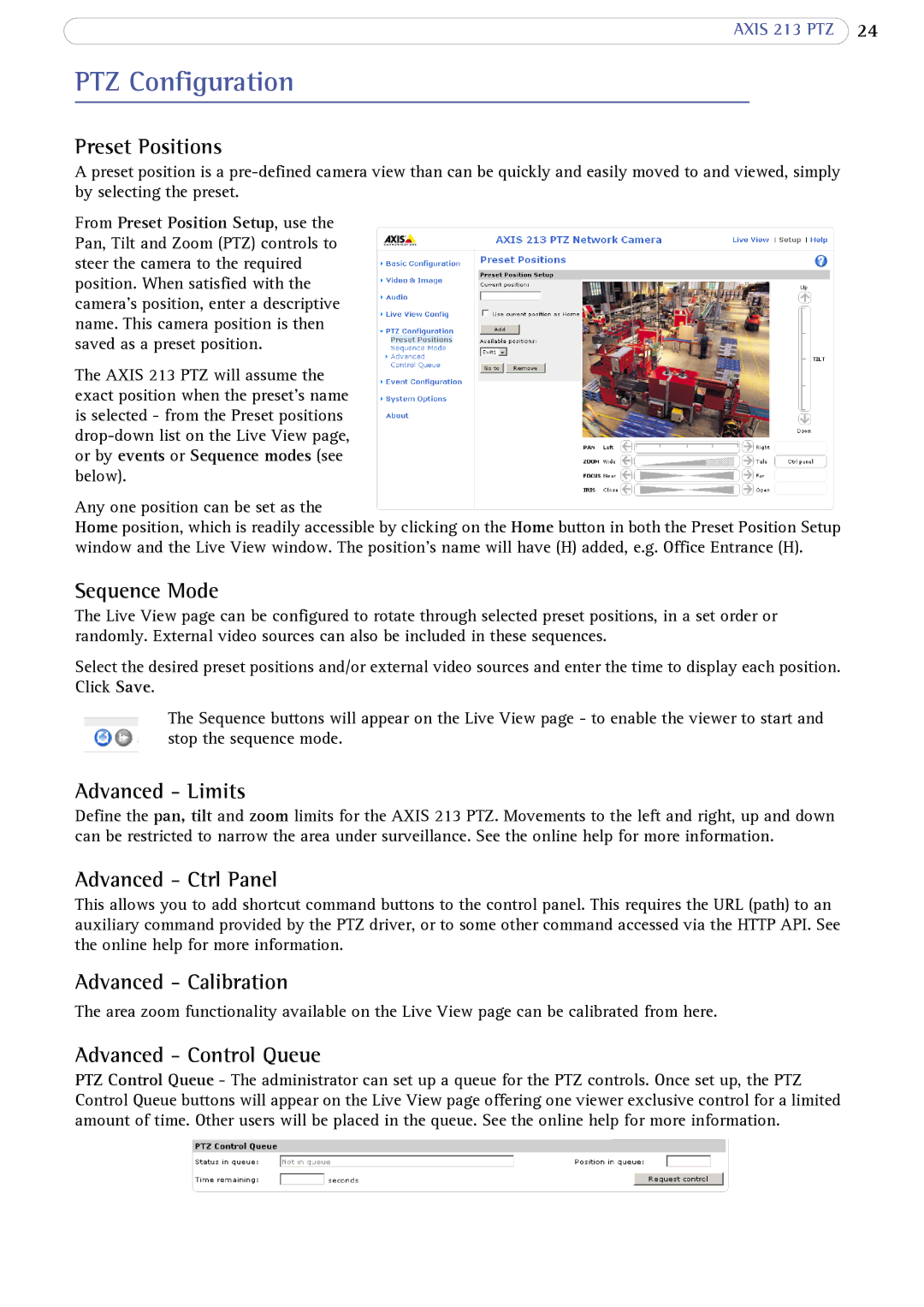 Axis Communications AXIS 213 PTZ user manual PTZ Configuration 