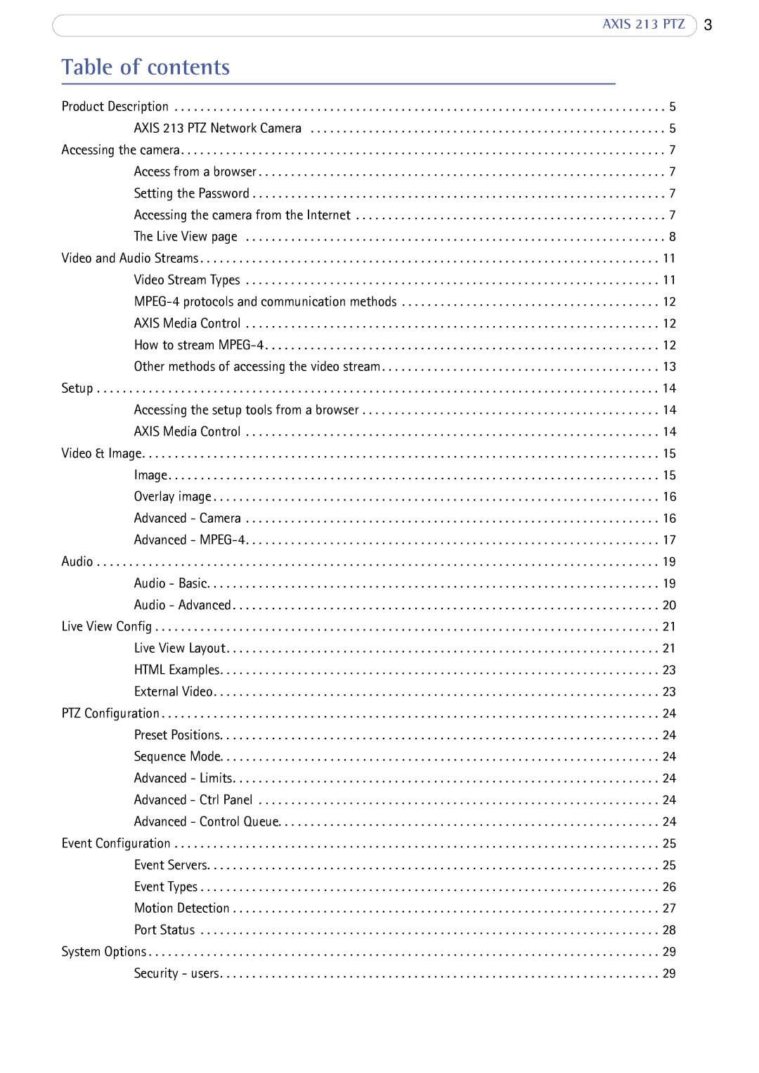 Axis Communications AXIS 213 PTZ user manual Table of contents 