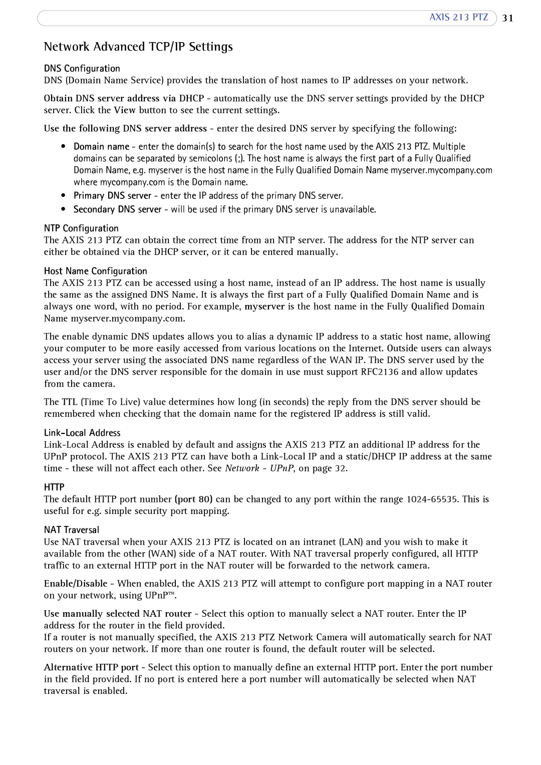 Axis Communications AXIS 213 PTZ user manual Network Advanced TCP/IP Settings 