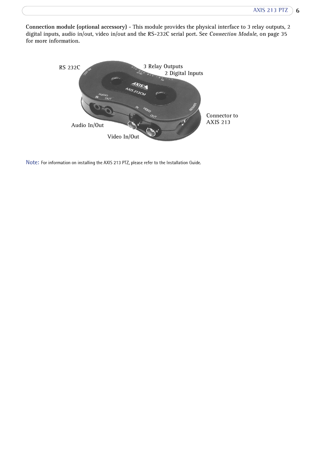 Axis Communications AXIS 213 PTZ user manual Audio In/Out Axis Video In/Out 