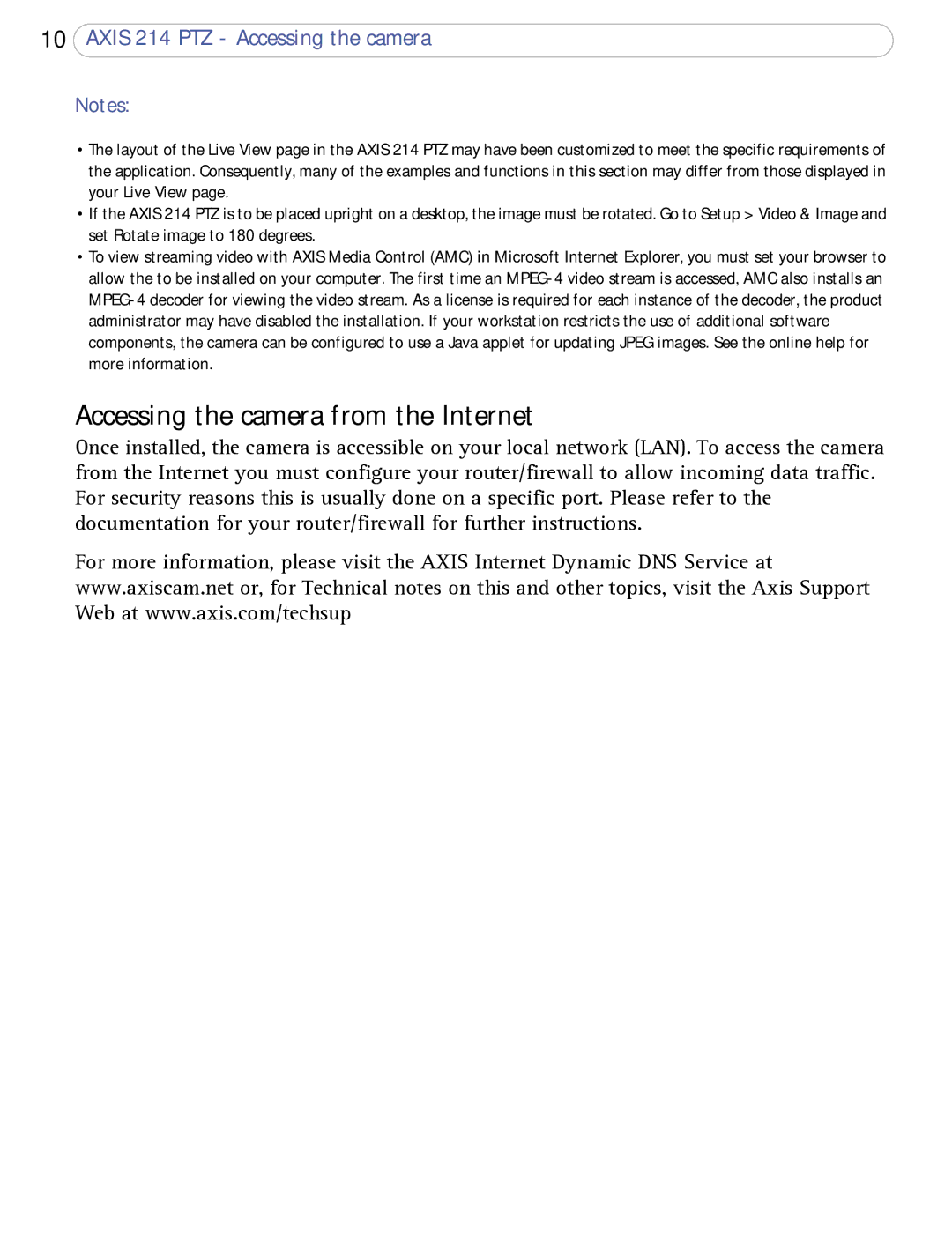 Axis Communications AXIS 214 PTZ user manual Accessing the camera from the Internet 