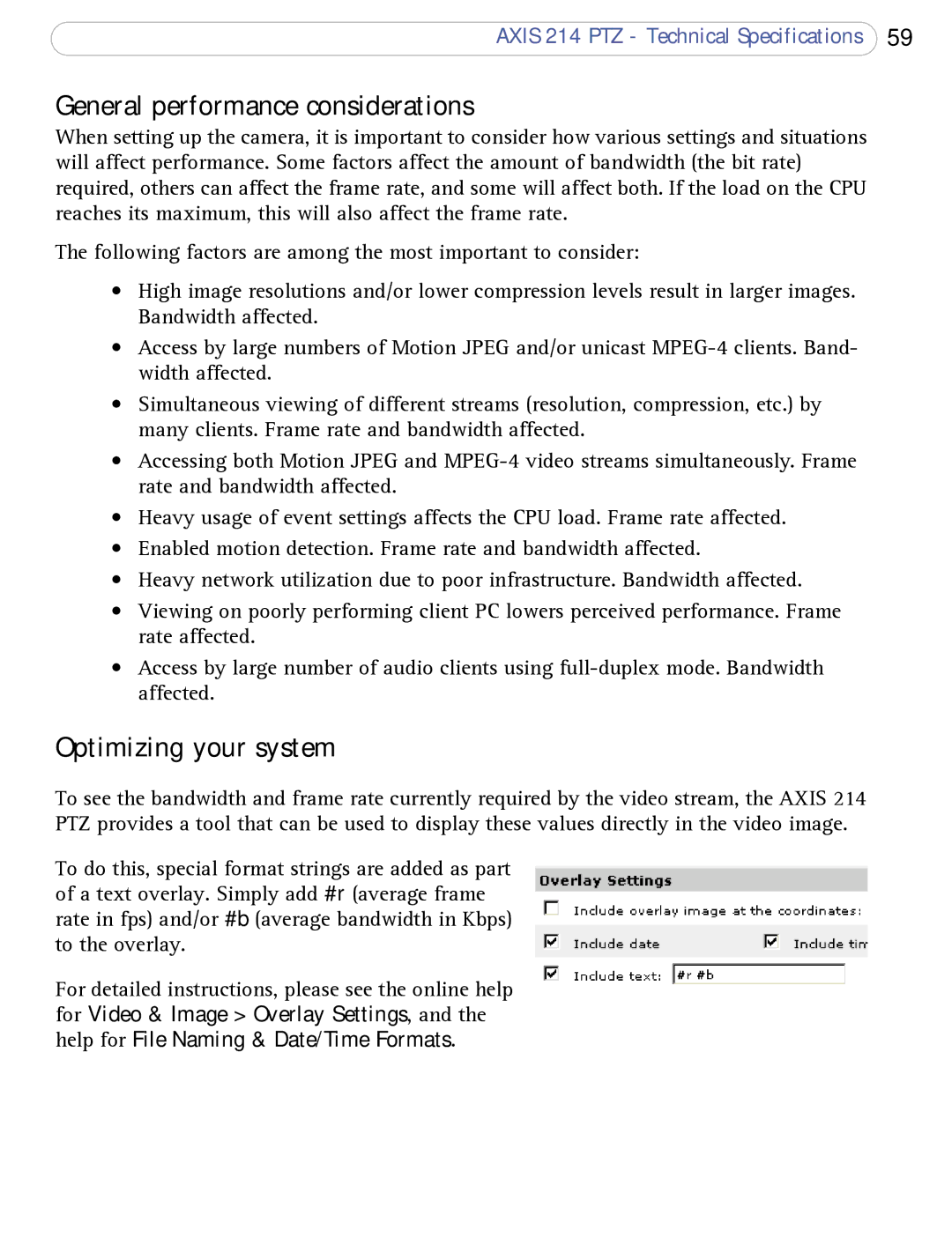 Axis Communications AXIS 214 PTZ user manual General performance considerations, Optimizing your system 