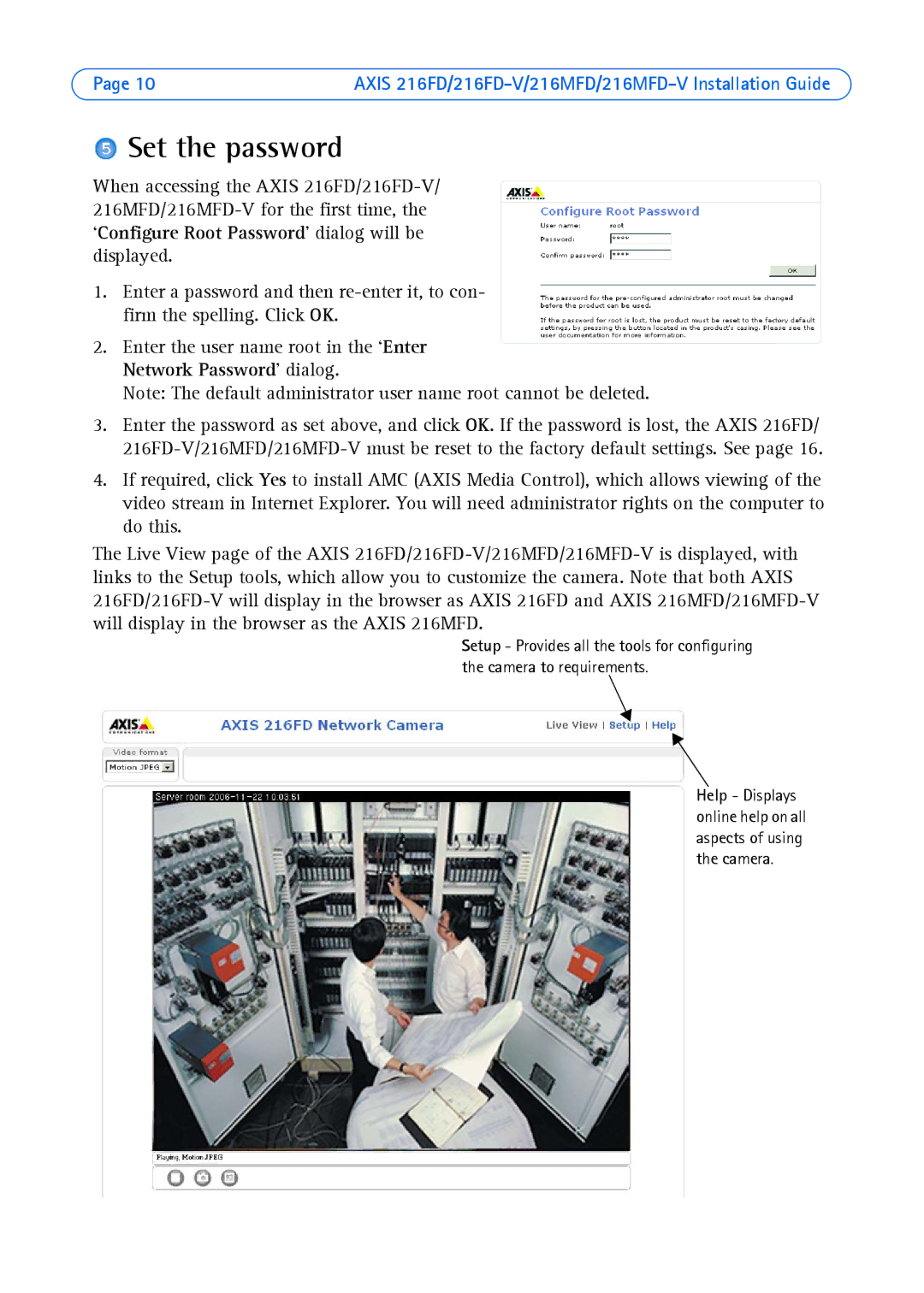 Axis Communications Axis 216MFD-V, AXIS 216MFD, AXIS 216FD-V manual Set the password 