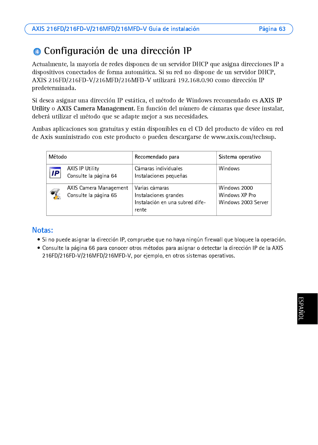 Axis Communications AXIS 216FD-V, Axis 216MFD-V, AXIS 216MFD Configuración de una dirección IP, Método Recomendado para 