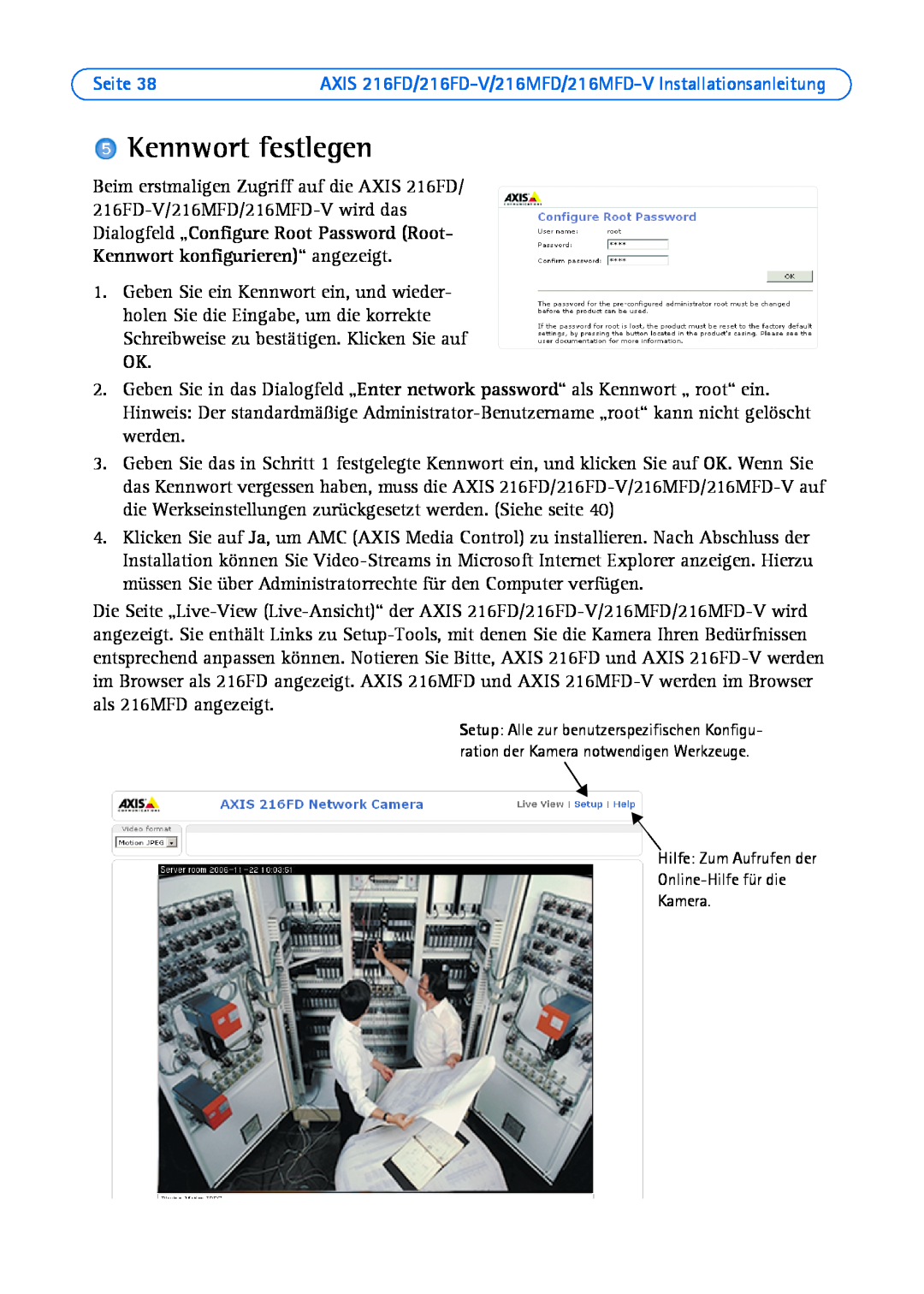 Axis Communications Axis 216MFD-V, AXIS 216MFD, AXIS 216FD-V manual Kennwort festlegen, Seite 