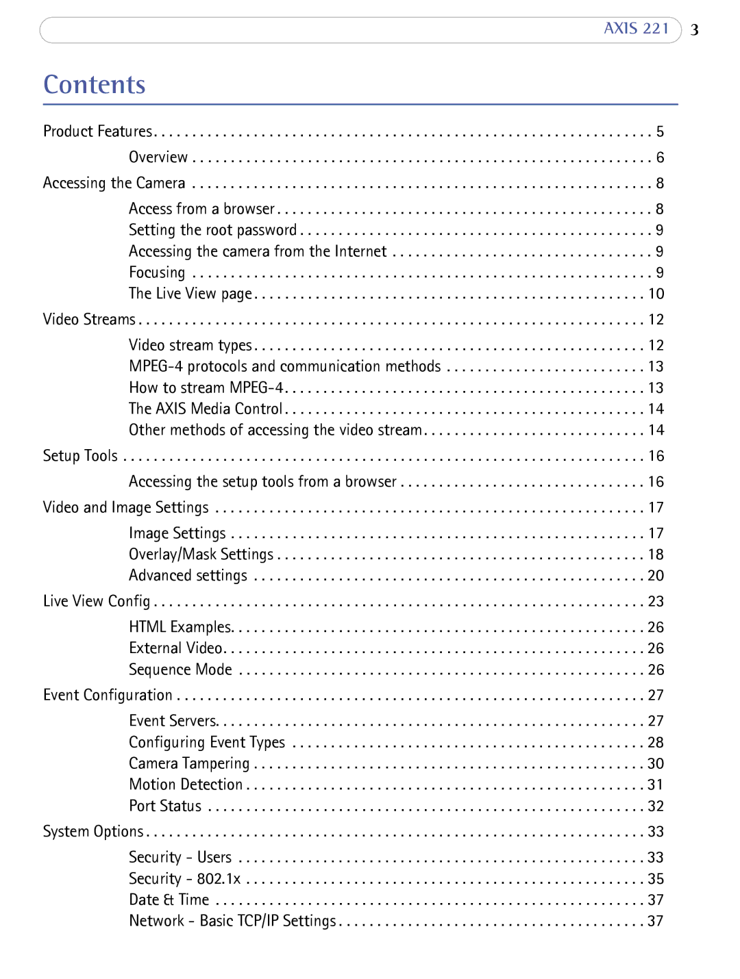 Axis Communications AXIS 221 user manual Contents 