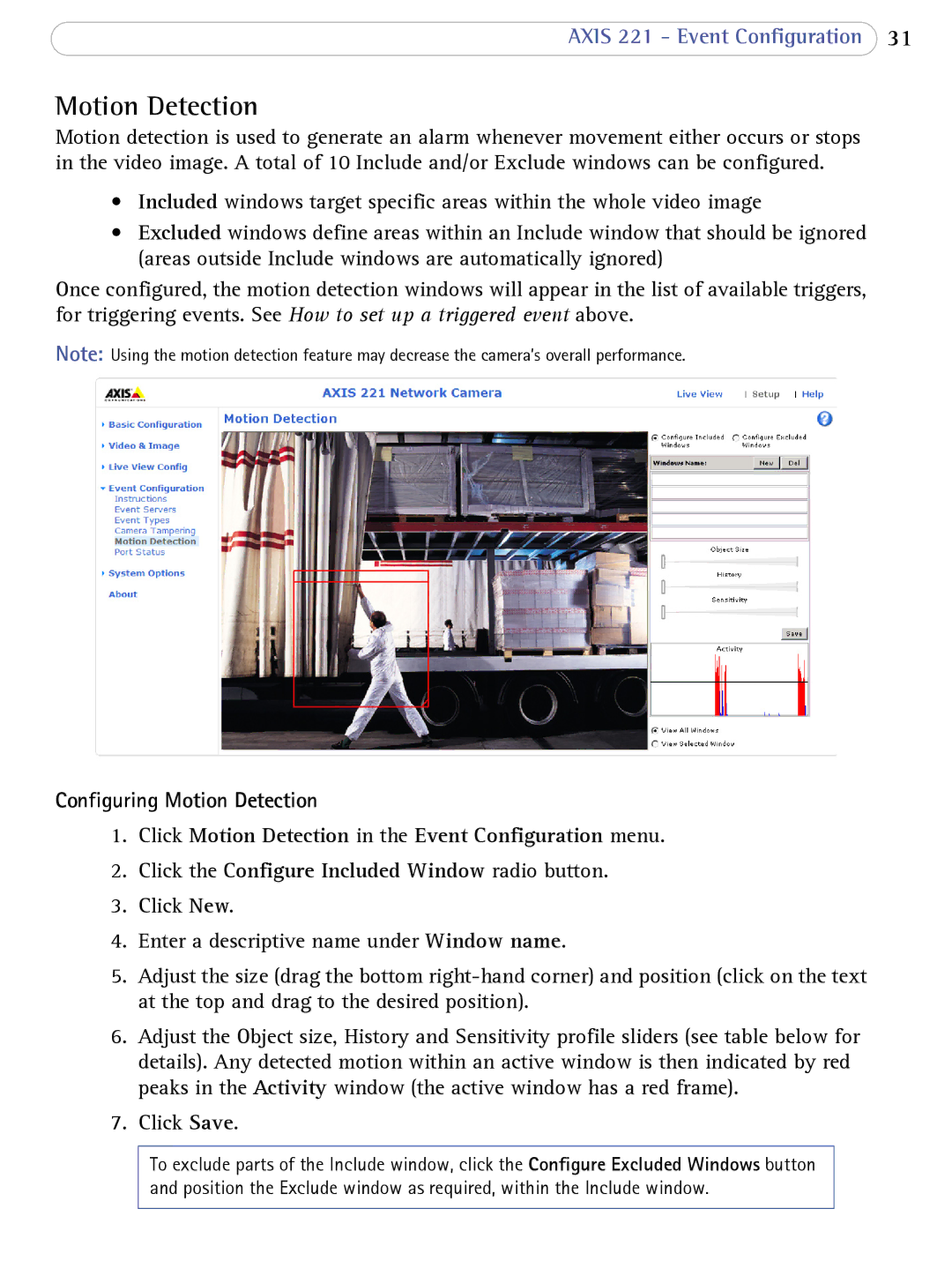 Axis Communications AXIS 221 user manual Motion Detection 