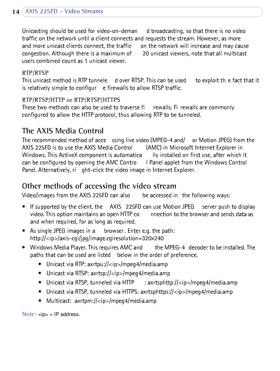 Axis Communications AXIS 225FD user manual Axis Media Control, Other methods of accessing the video stream 