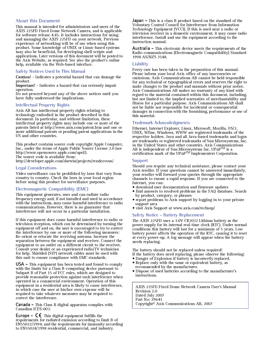 Axis Communications AXIS 225FD user manual About this Document 