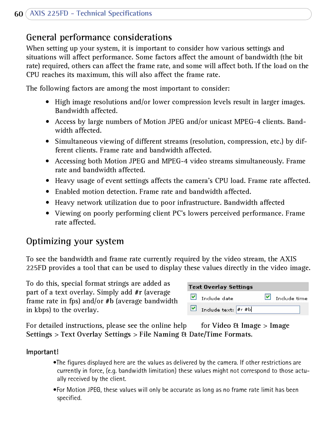 Axis Communications AXIS 225FD user manual General performance considerations, Optimizing your system 