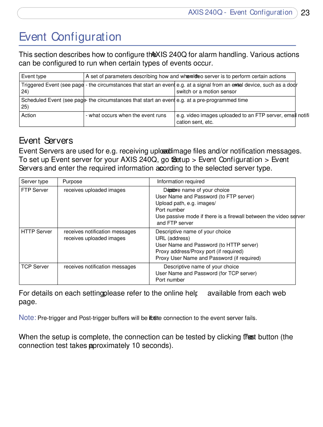 Axis Communications AXIS 240Q user manual Event Configuration, Event Servers 