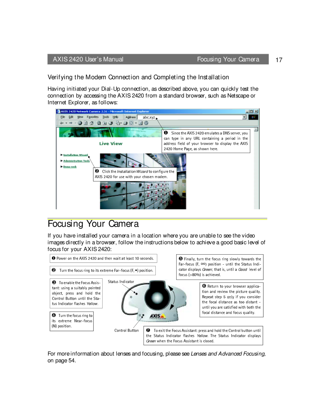 Axis Communications AXIS 2420 user manual Focusing Your Camera 