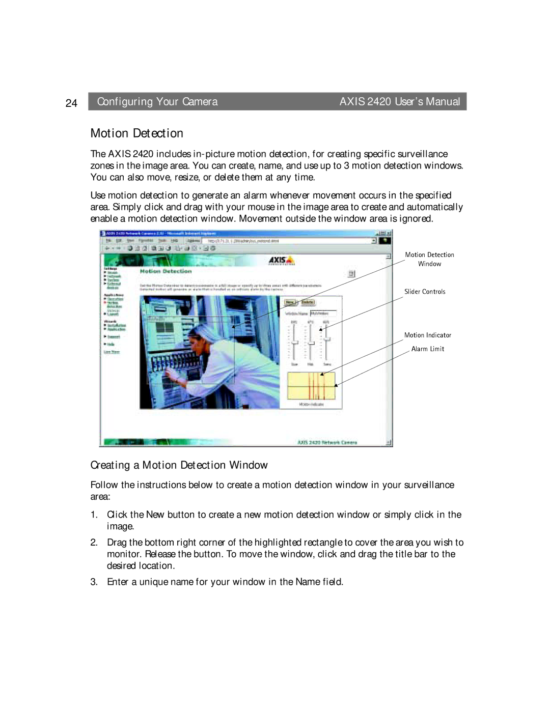 Axis Communications AXIS 2420 user manual Creating a Motion Detection Window 