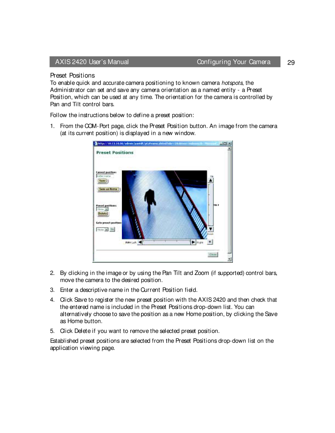 Axis Communications AXIS 2420 user manual Preset Positions 