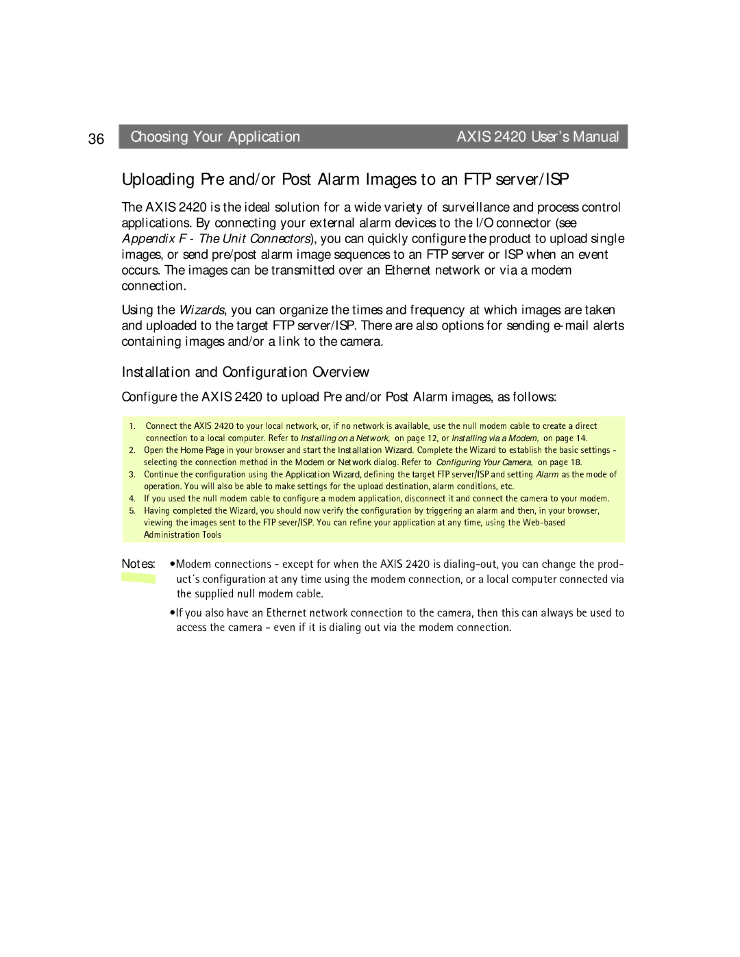 Axis Communications AXIS 2420 user manual Uploading Pre and/or Post Alarm Images to an FTP server/ISP 