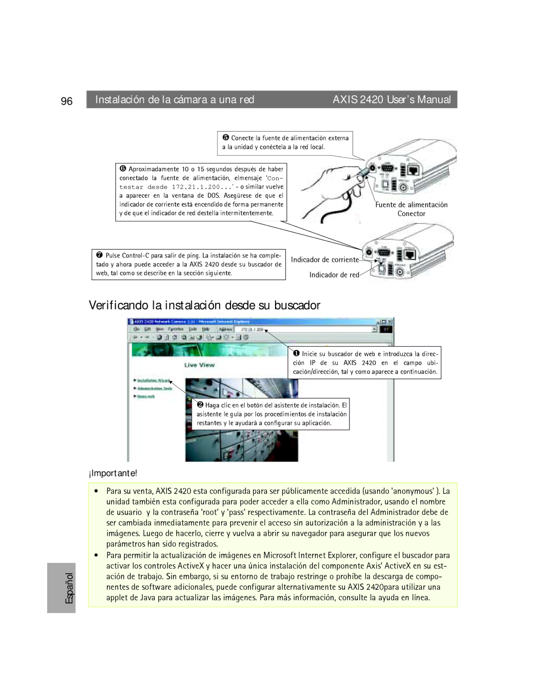 Axis Communications AXIS 2420 user manual Verificando la instalación desde su buscador 