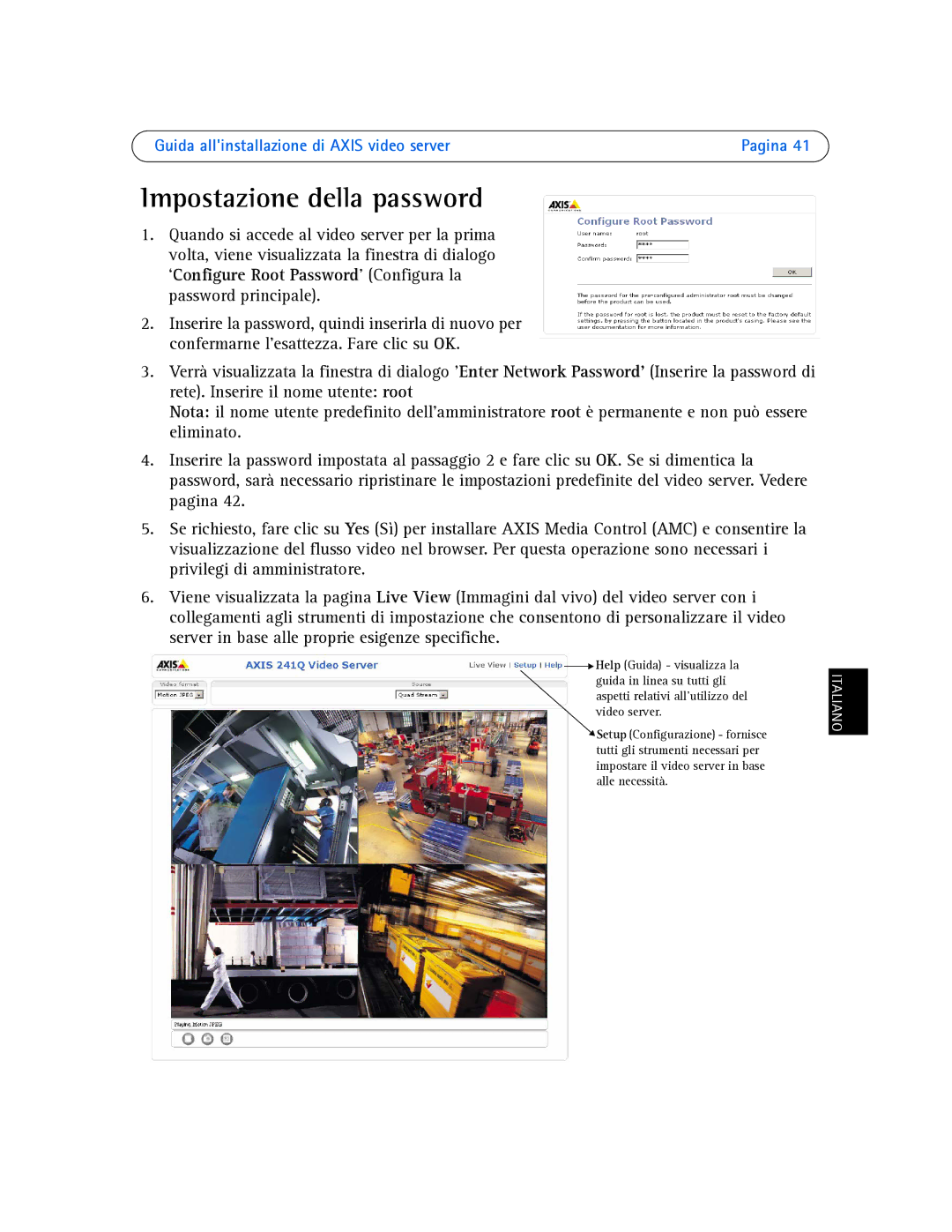 Axis Communications AXIS 242S IV, AXIS 243SA, AXIS 241S, AXIS 241QA manual Impostazione della password 