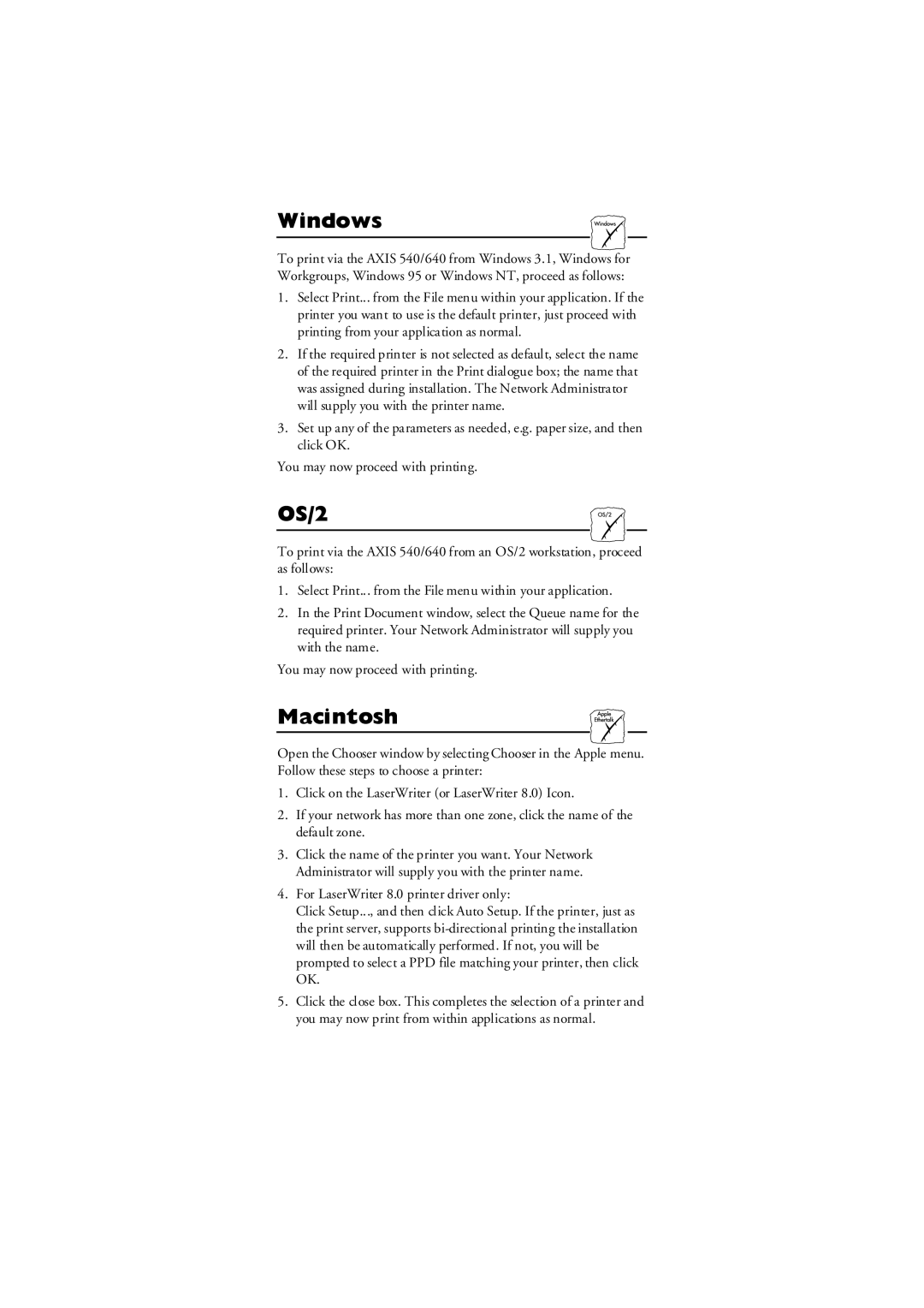 Axis Communications AXIS 540/640 manual Windows, OS/2, Macintosh 