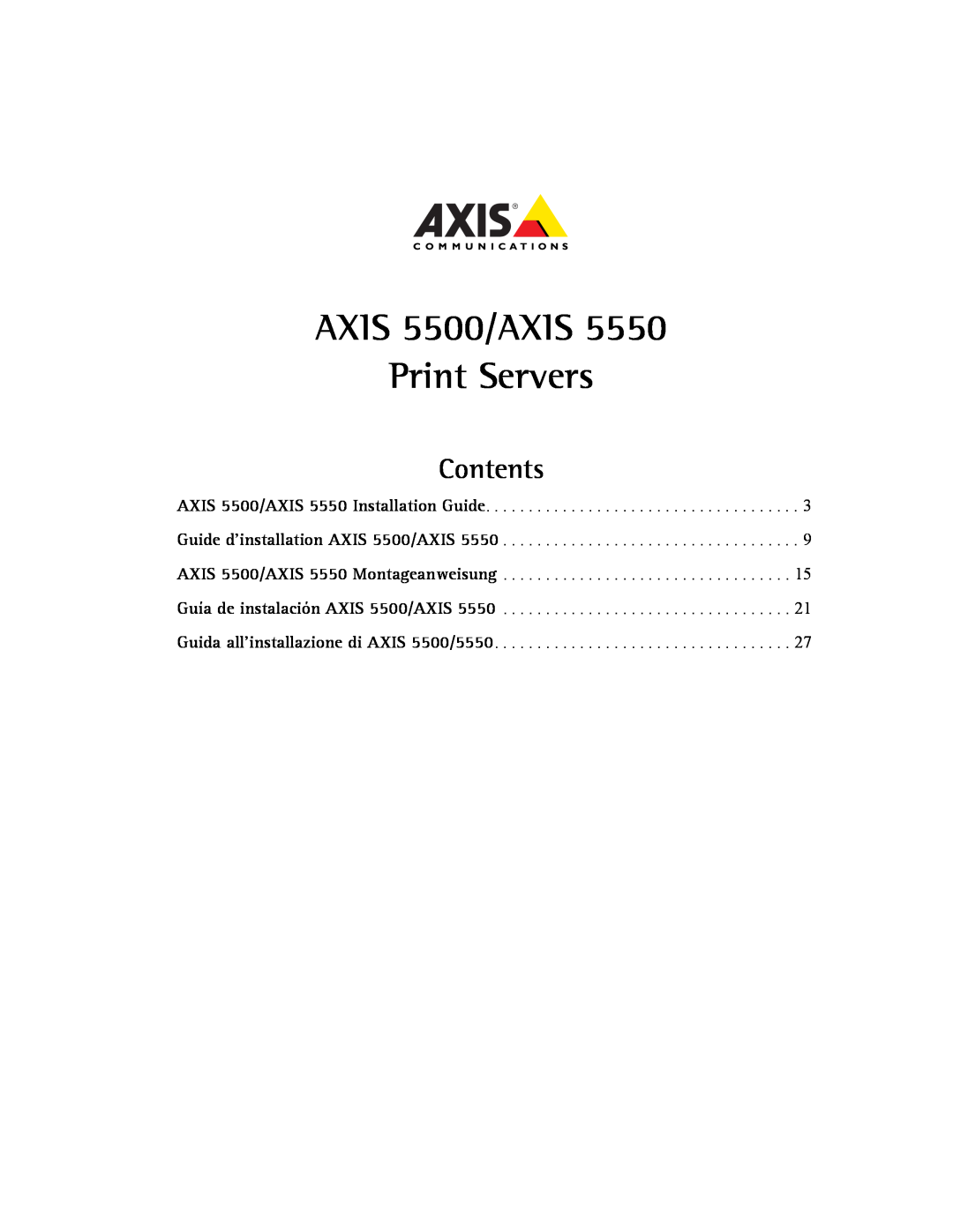 Axis Communications AXIS 5550 manual AXIS 5500/AXIS Print Servers, Contents 