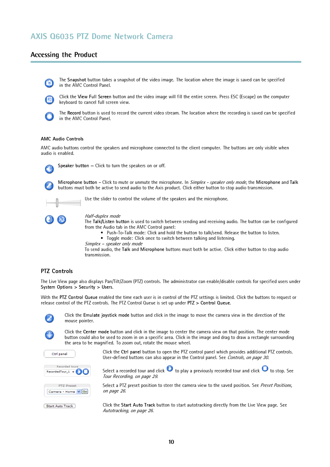 Axis Communications axis communications dome network camera user manual PTZ Controls, AMC Audio Controls 