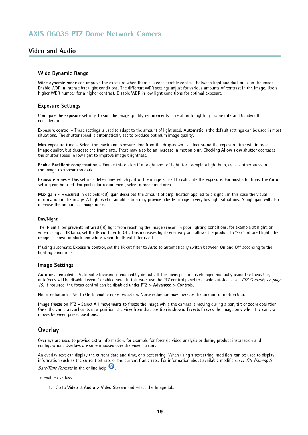 Axis Communications axis communications dome network camera Overlay, Wide Dynamic Range, Exposure Settings, Image Settings 