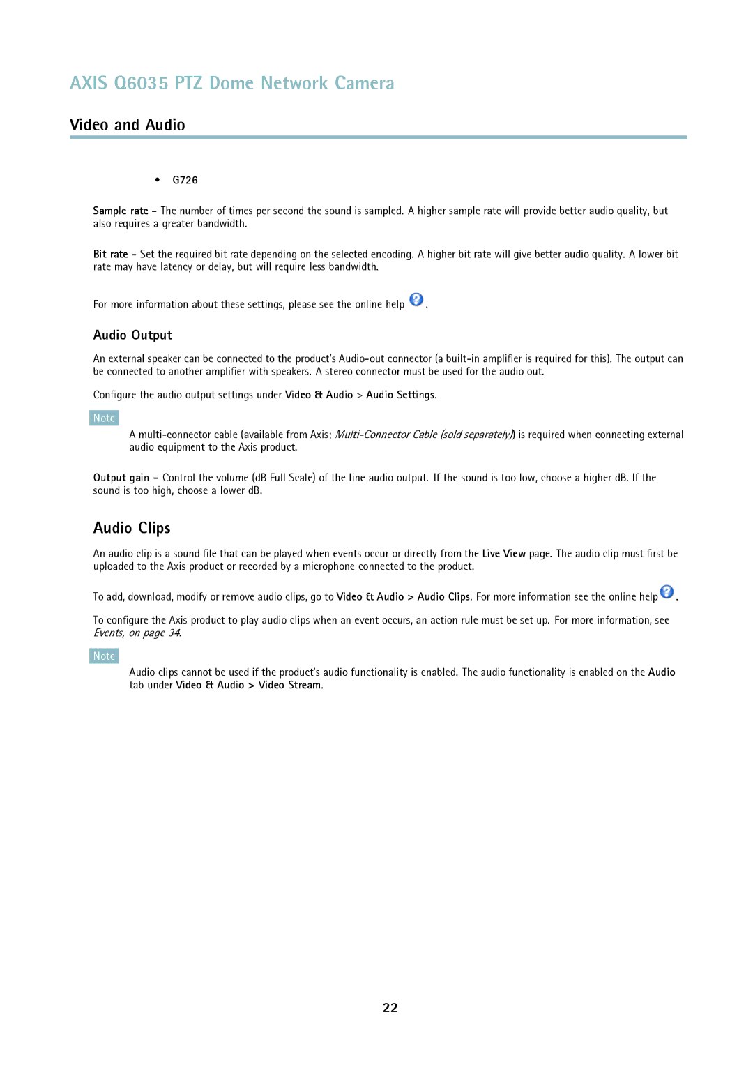 Axis Communications axis communications dome network camera user manual Audio Clips, Audio Output, G726 