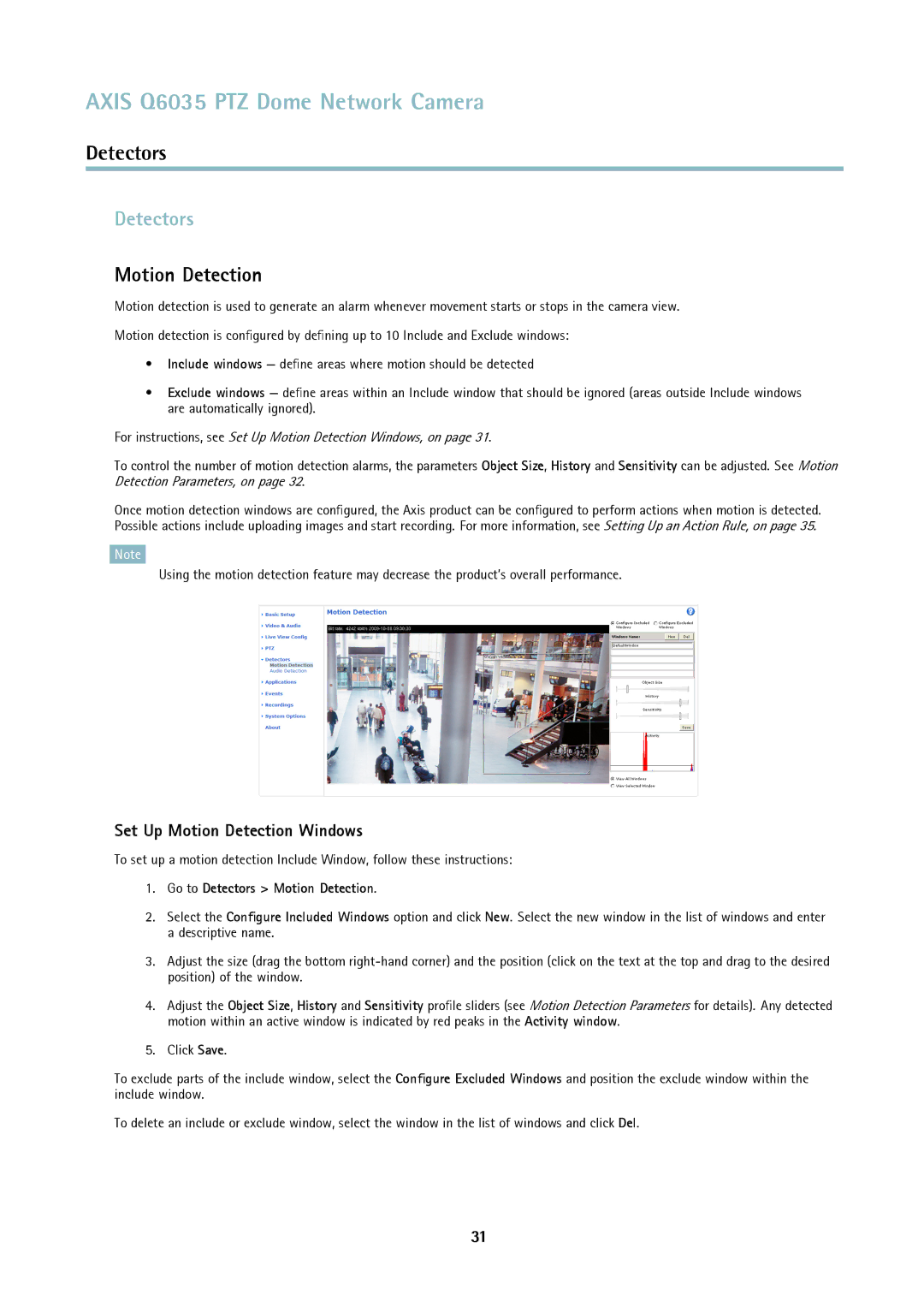 Axis Communications axis communications dome network camera user manual Detectors, Set Up Motion Detection Windows 