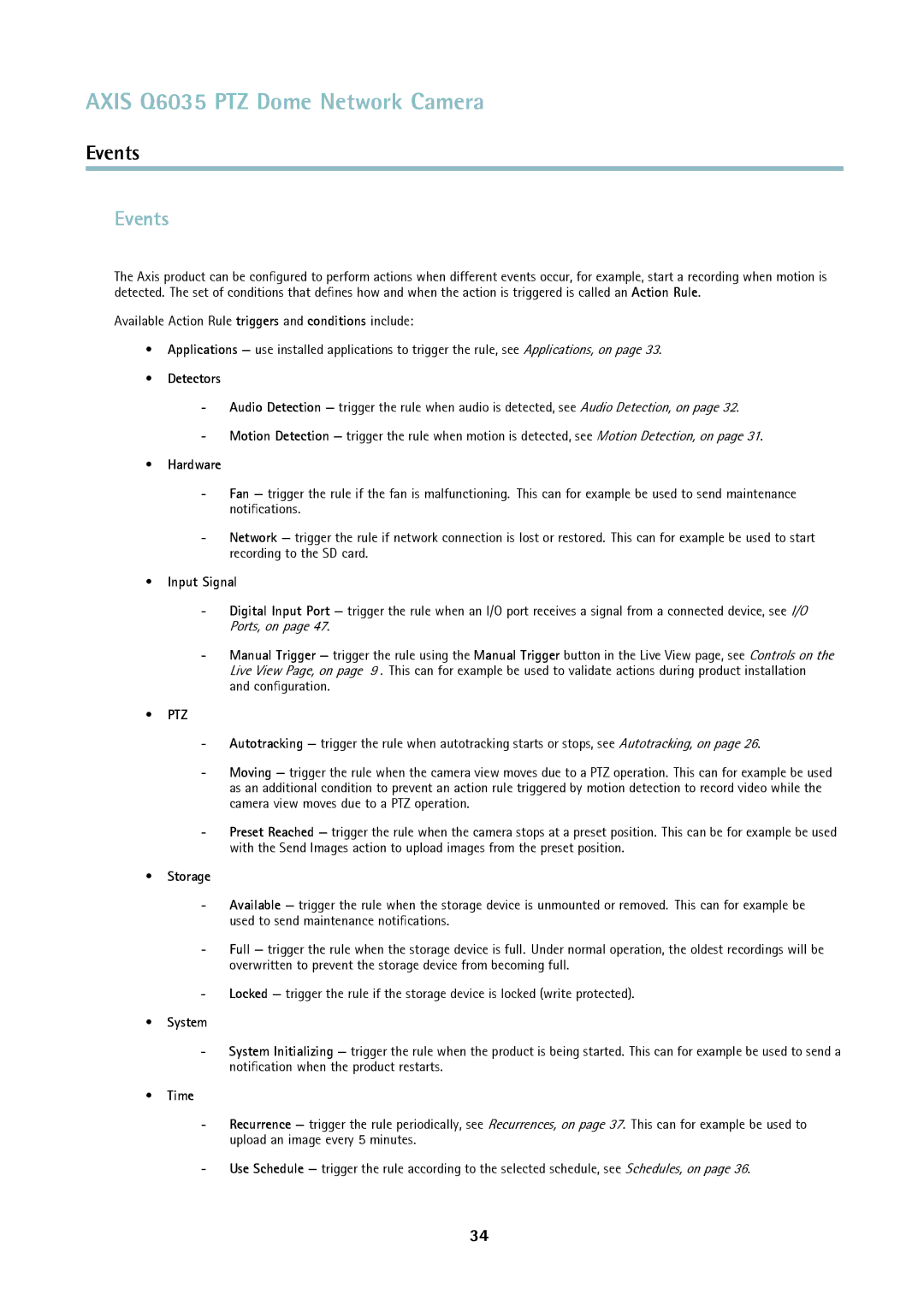 Axis Communications axis communications dome network camera user manual Events 