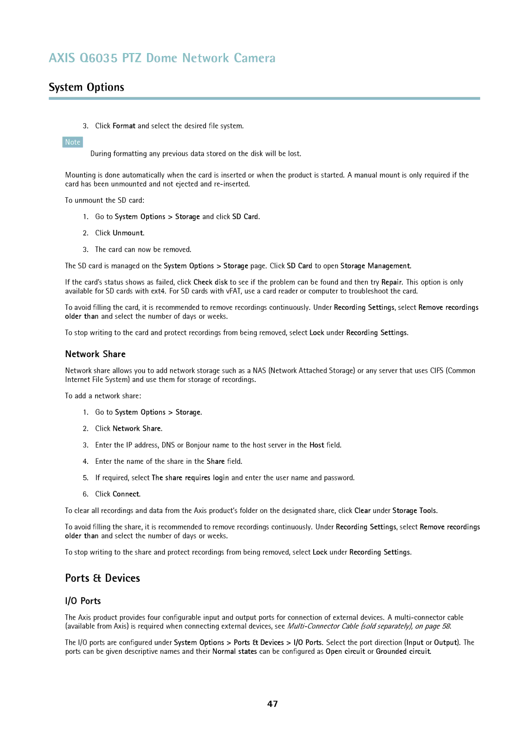 Axis Communications axis communications dome network camera user manual Ports & Devices, Network Share 