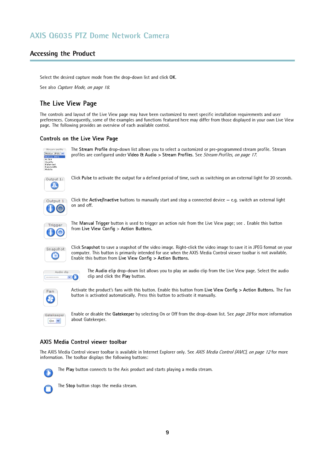 Axis Communications axis communications dome network camera user manual Controls on the Live View 